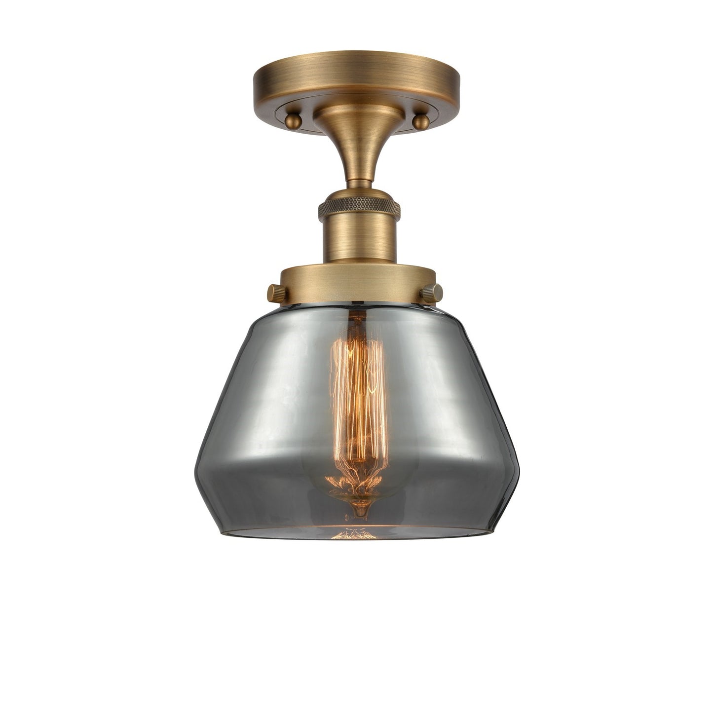 Innovations Fulton 7in 1-Light Semi-Flush Mount | Modern Contempo Brushed Brass Steel and Light Smoke Glass | Damp-Rated Hallway & | Model 916-1C-BB-G173