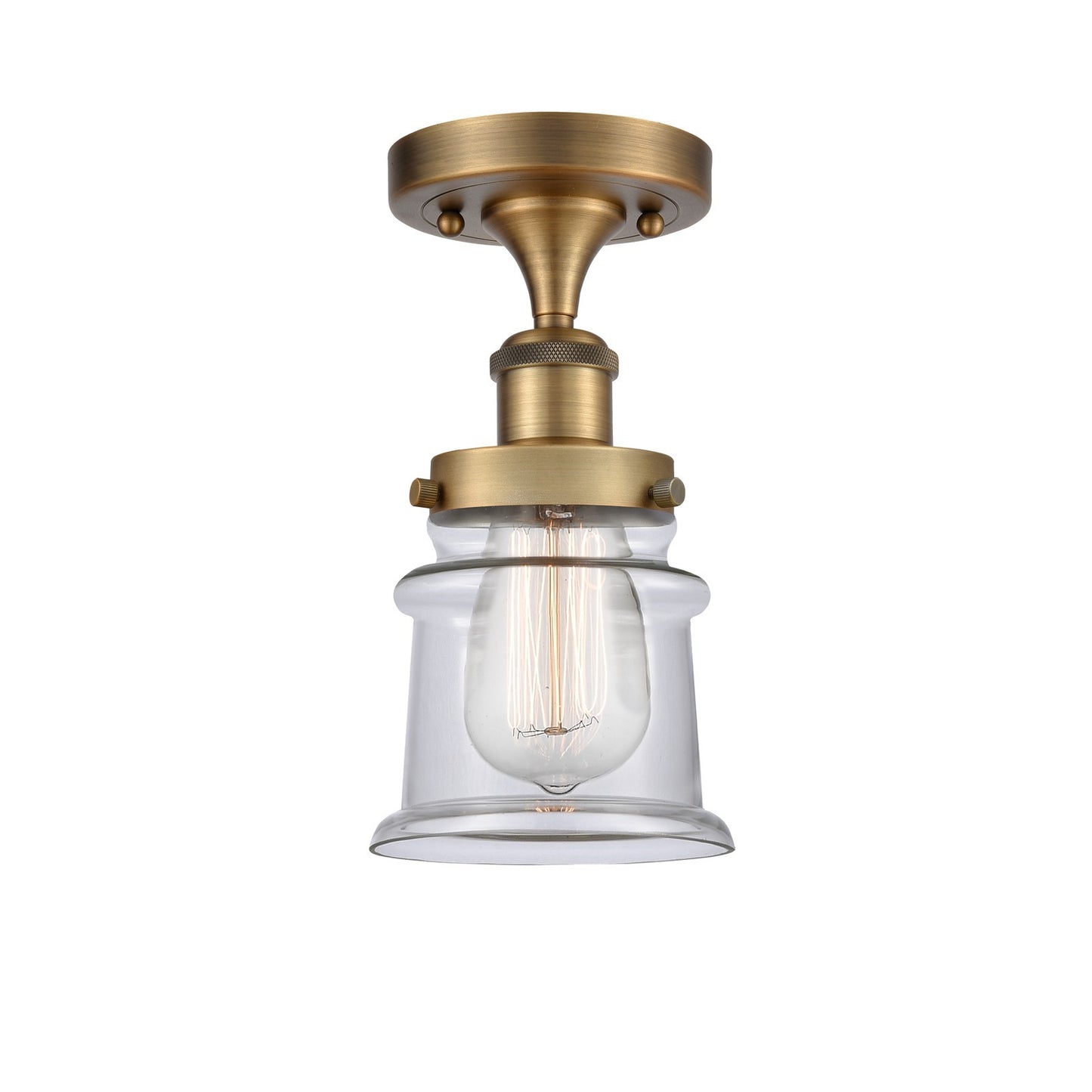 Innovations Canton 5.25in 1-Light Semi-Flush Mount | Modern Transitional Brushed Brass and Clear Glass | Hallway & Bathroom | Model 916-1C-BB-G182S