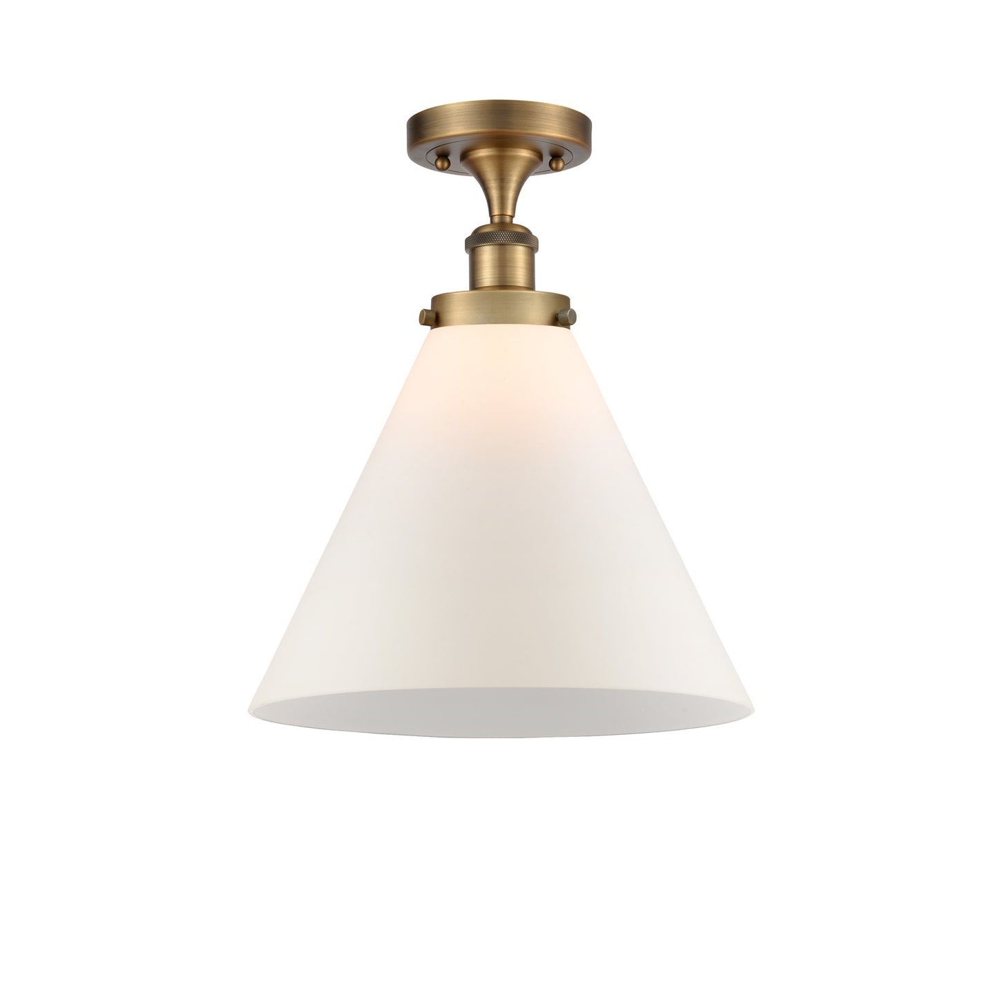 Innovations Cone 12in 1-Light Semi-Flush Mount | Industrial Brushed Brass and Matte White Frosted Glass | Foyer & Hallway | Model 916-1C-BB-G41-L-LED