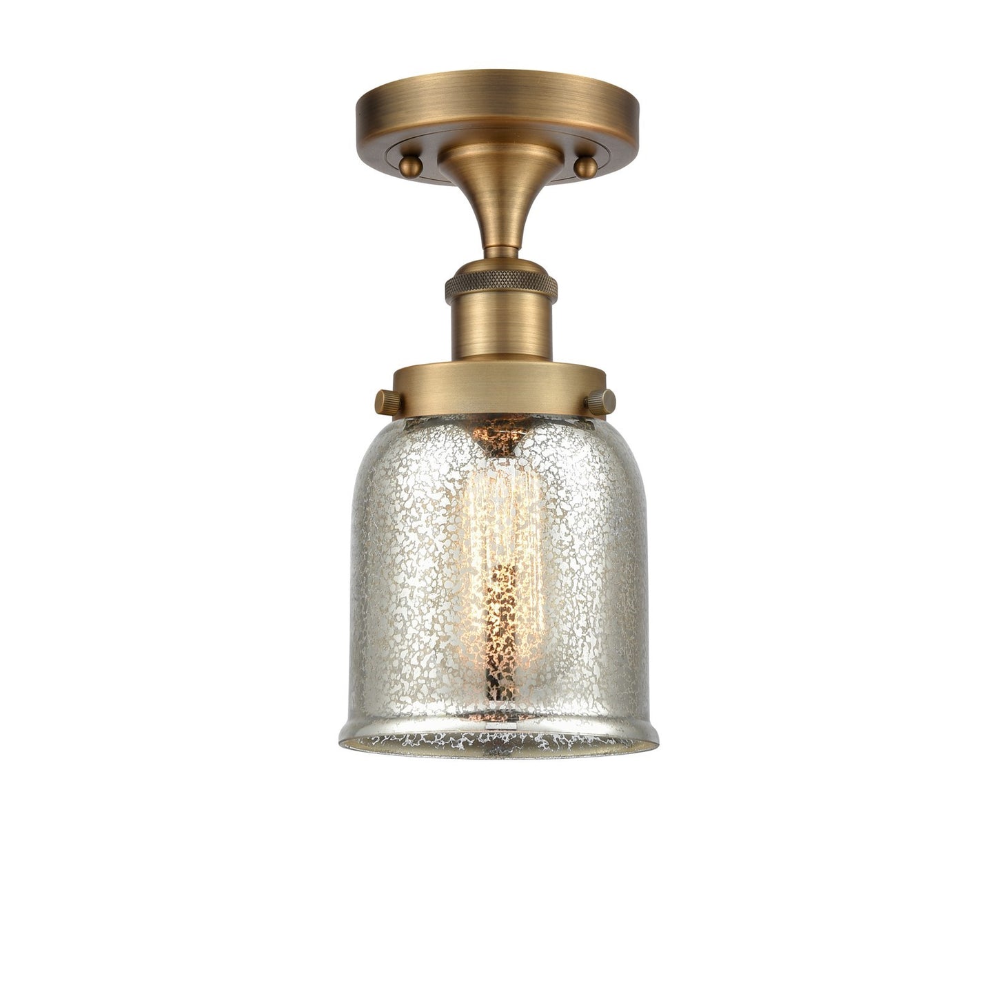 Innovations Bell 5in 1-Light Semi-Flush Mount | Industrial Brushed Brass Steel and Silver Plated Mercury Glass | Entryway & | Model 916-1C-BB-G58-LED