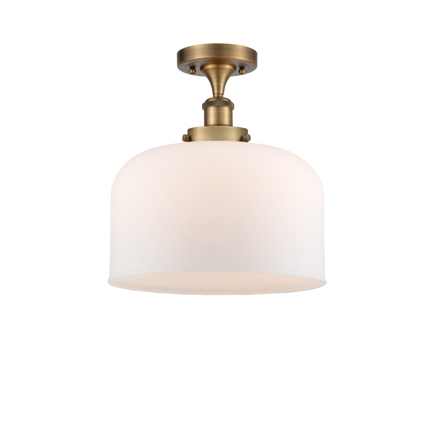 Innovations Bell 12in 1-Light Semi-Flush Mount | Industrial Brushed Brass Steel and Matte White Frosted Glass | Entryway & | Model 916-1C-BB-G71-L-LED