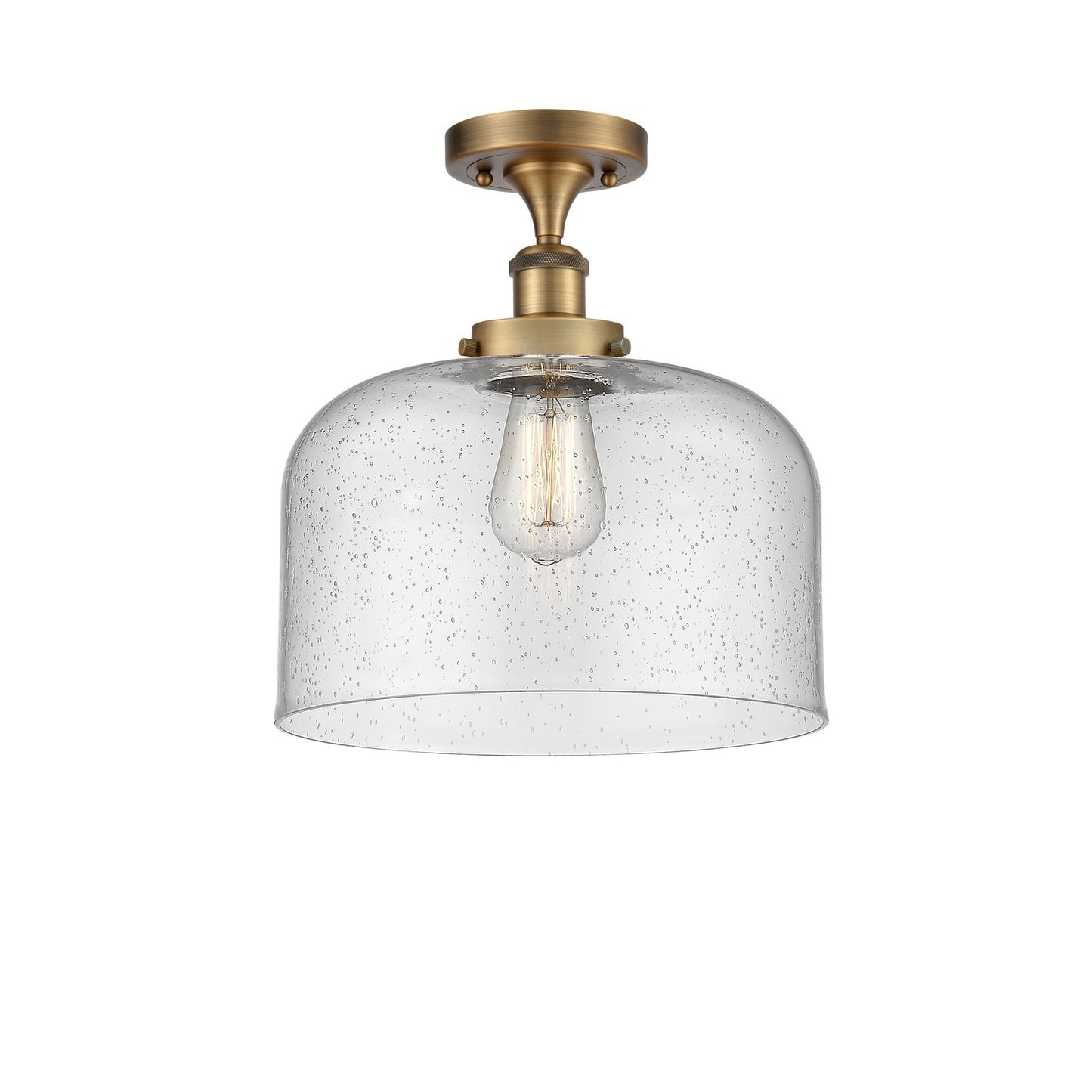 Innovations Bell 12in 1-Light Semi-Flush Mount | Industrial Brushed Brass Steel and Seedy Glass | Foyer & Hallway | 12 x 13 in | Model 916-1C-BB-G74-L-LED
