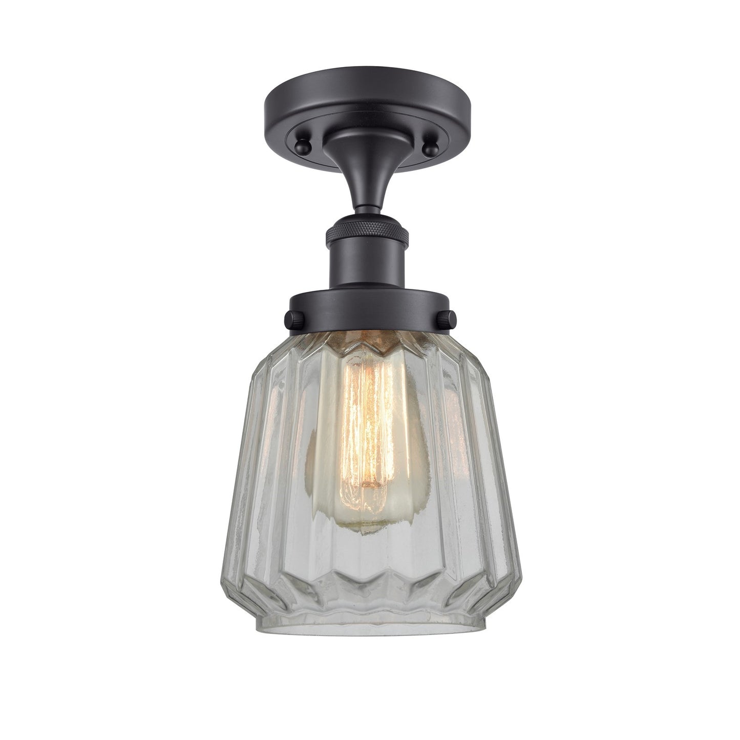 Innovations Chatham 7in 1-Light Semi-Flush Mount | Modern Matte Black Steel and Clear Ribbed Glass Shade | Entryway & Hallway | Model 916-1C-BK-G142