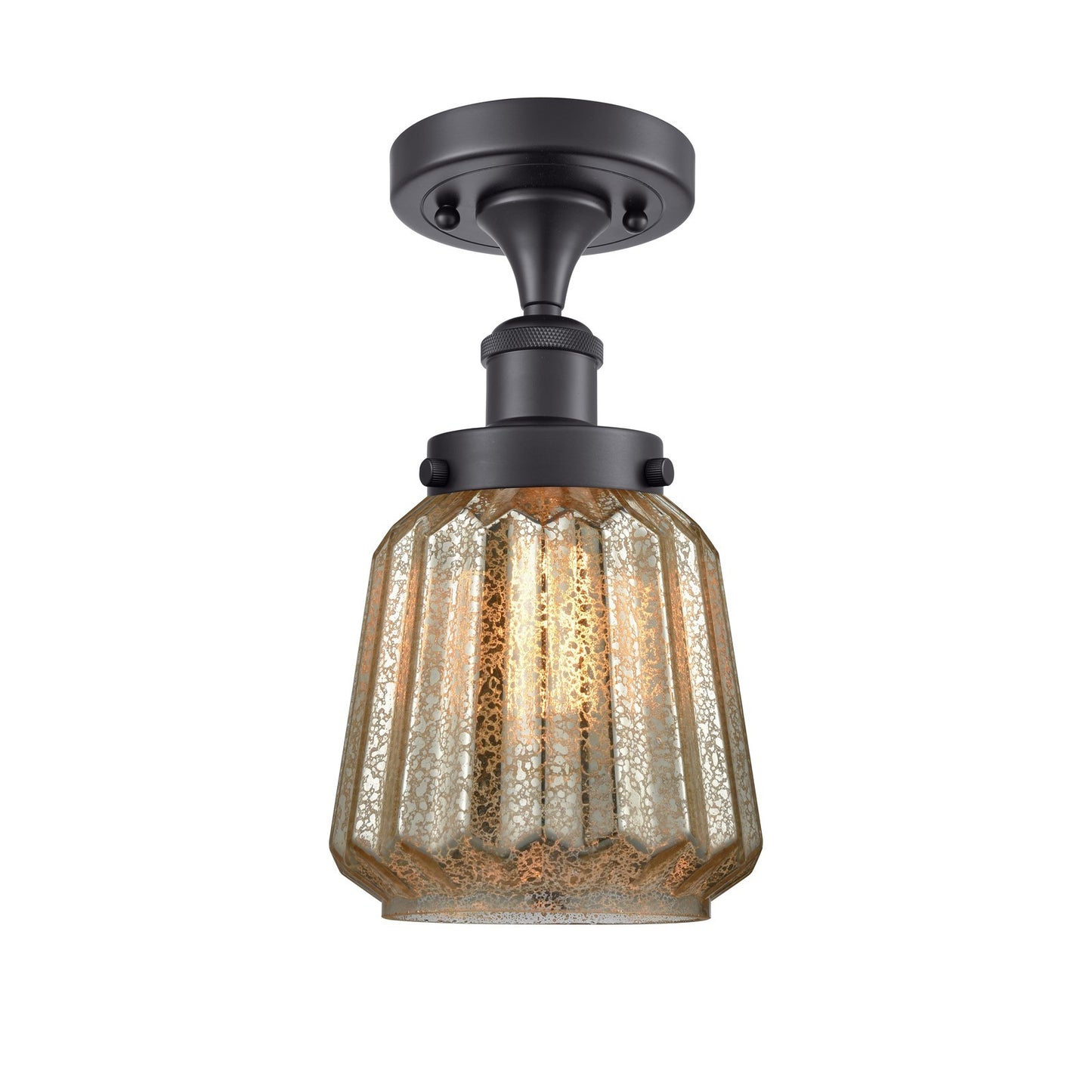 Innovations Chatham 7in 1-Light Semi-Flush Mount | Modern Matte Black Steel and Mercury Ribbed Glass Shade | Entryway & Hallway | Model 916-1C-BK-G146