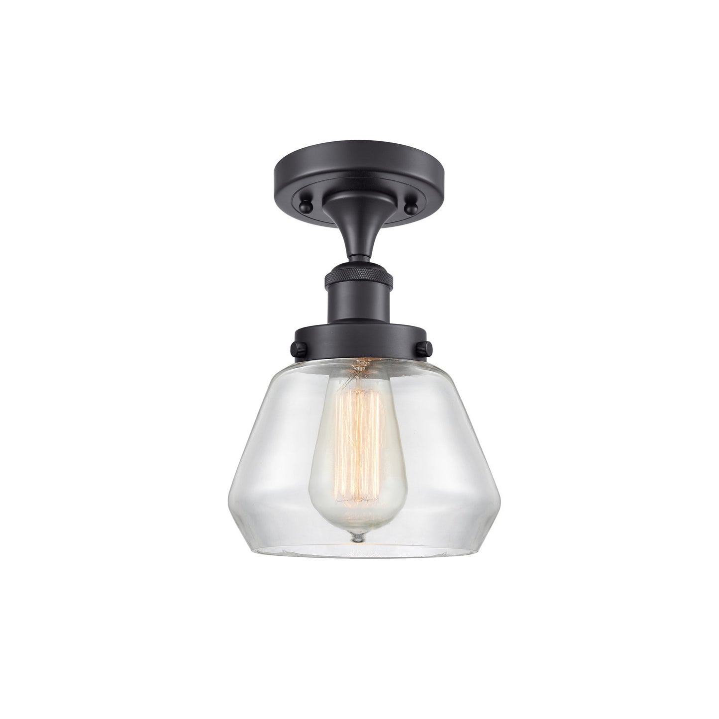 Innovations Fulton 7in 1-Light Semi-Flush Mount | Modern Contemporary Matte Black Steel and Clear Schoolhouse Glass | Hallway & | Model 916-1C-BK-G172