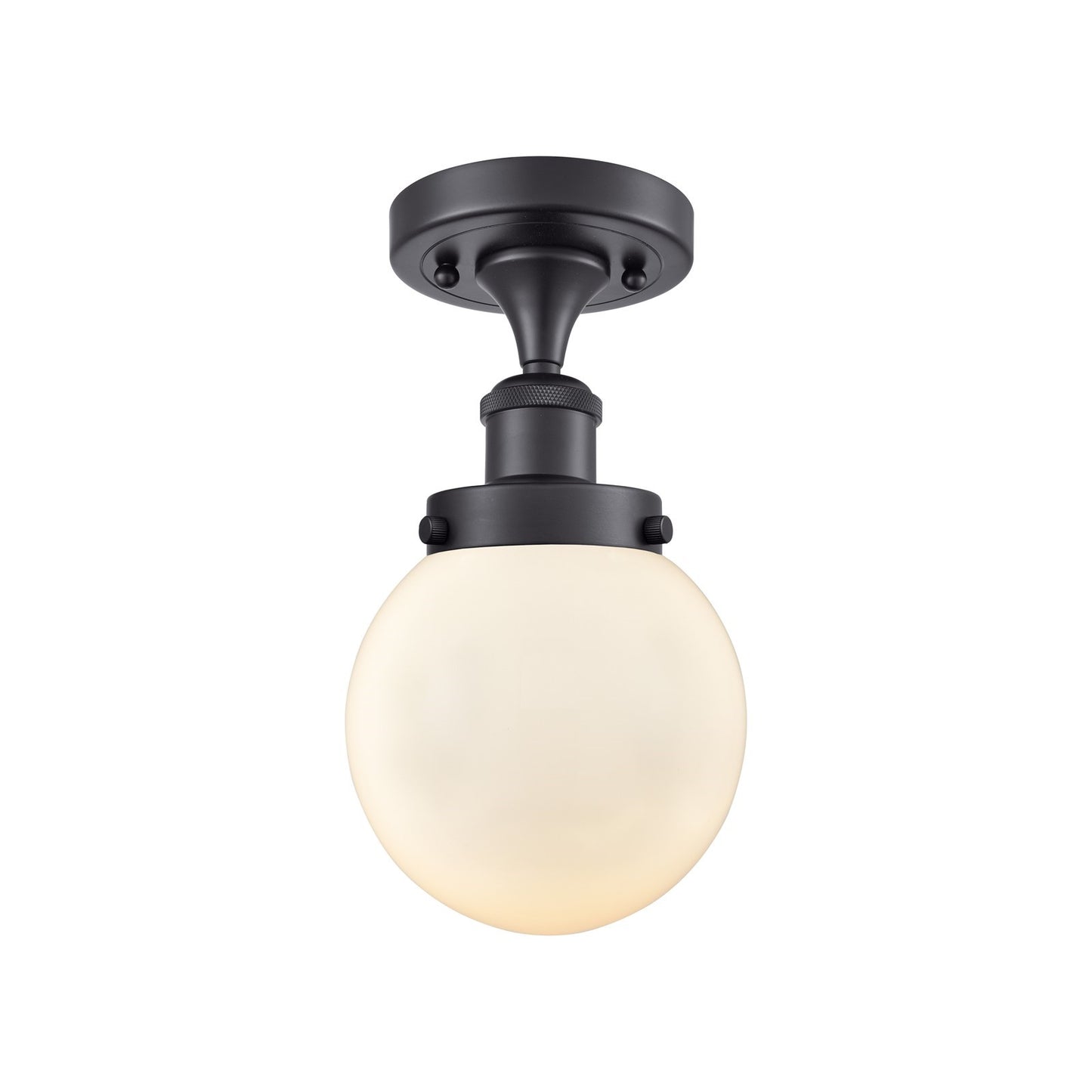 Innovations Beacon 6in 1-Light Semi-Flush Mount | Modern Transitional Matte Black Steel and Matte White Frosted Glass | Hallway & | Model 916-1C-BK-G201-6