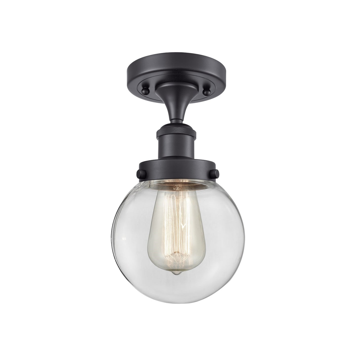 Innovations Beacon 6in 1-Light Semi-Flush Mount | Modern Transitional Matte Black Steel and Clear Glass | Hallway & Entryway | Model 916-1C-BK-G202-6