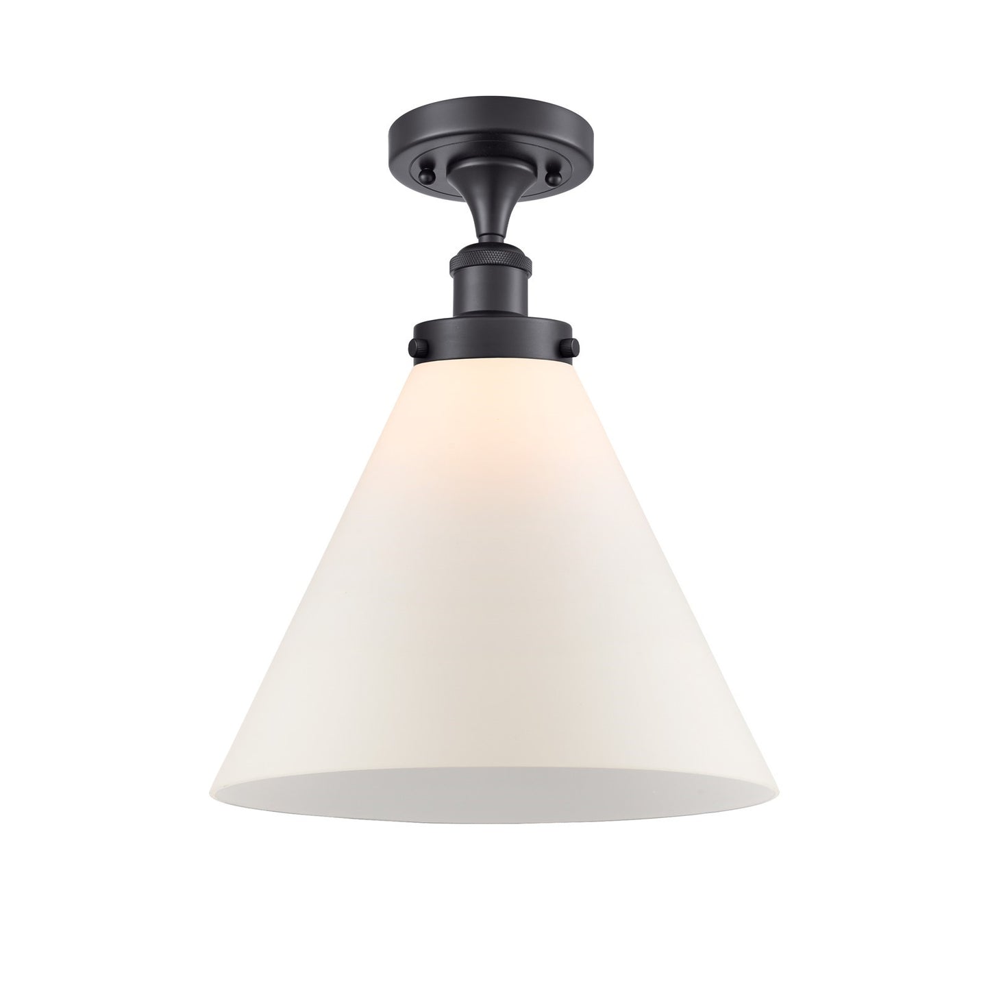 Innovations Cone 12in 1-Light Semi-Flush Mount | Industrial Modern Matte Black Steel and Frosted White Glass | Entryway & Hallway | Model 916-1C-BK-G41-L