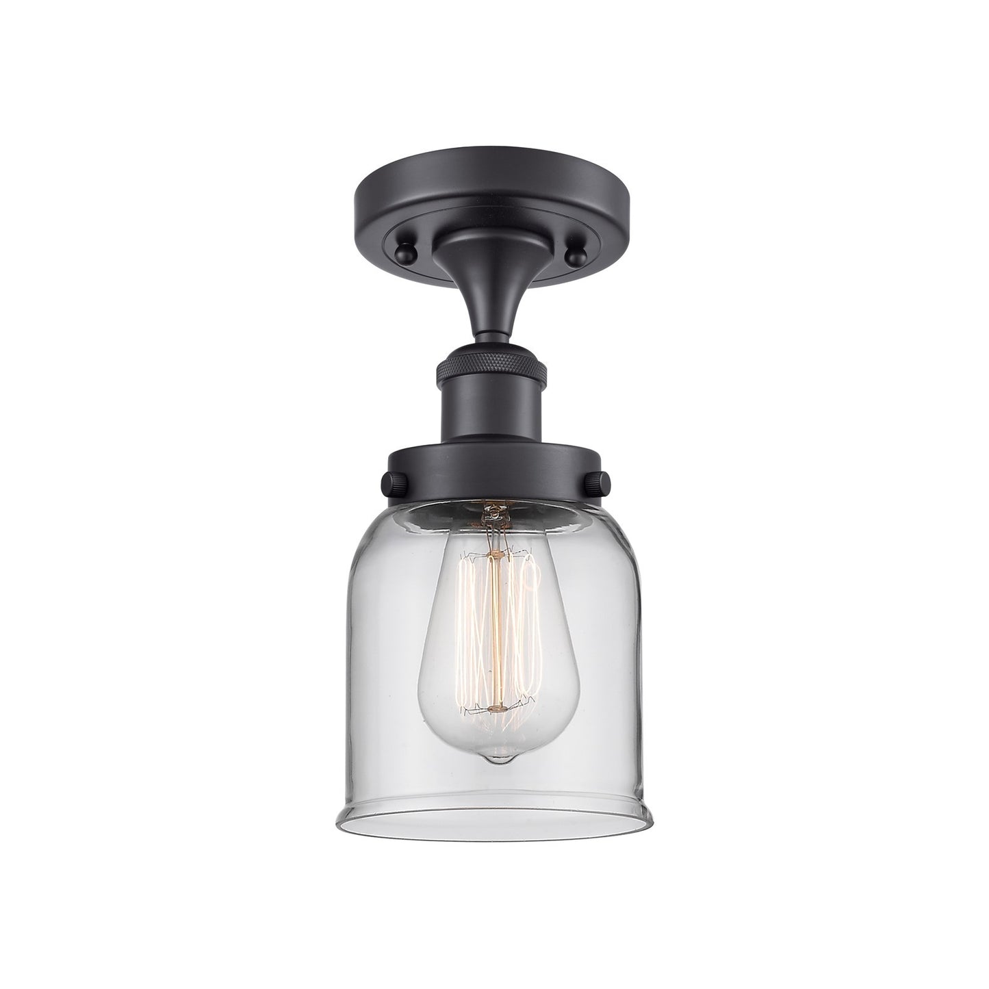 Innovations Bell 5in 1-Light Semi-Flush Mount | Industrial Matte Black Steel and Clear Glass | Hallway & Entryway | 5 x 5 x 11 in | Model 916-1C-BK-G52-LED