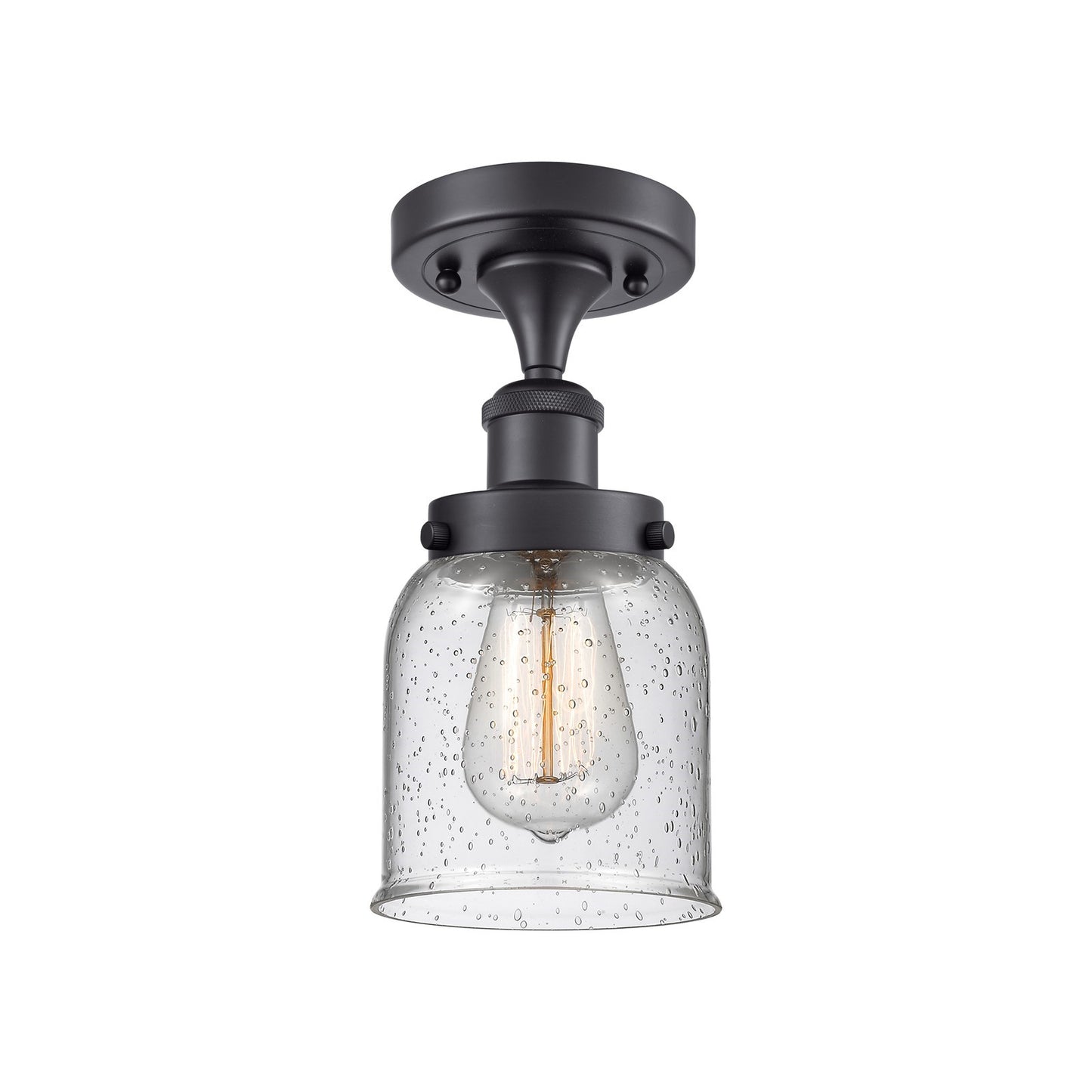 Innovations Bell 5in 1-Light Semi-Flush Mount | Industrial Matte Black Steel and Seedy Glass | Hallway & Entryway | 5 x 5 x 11 in | Model 916-1C-BK-G54