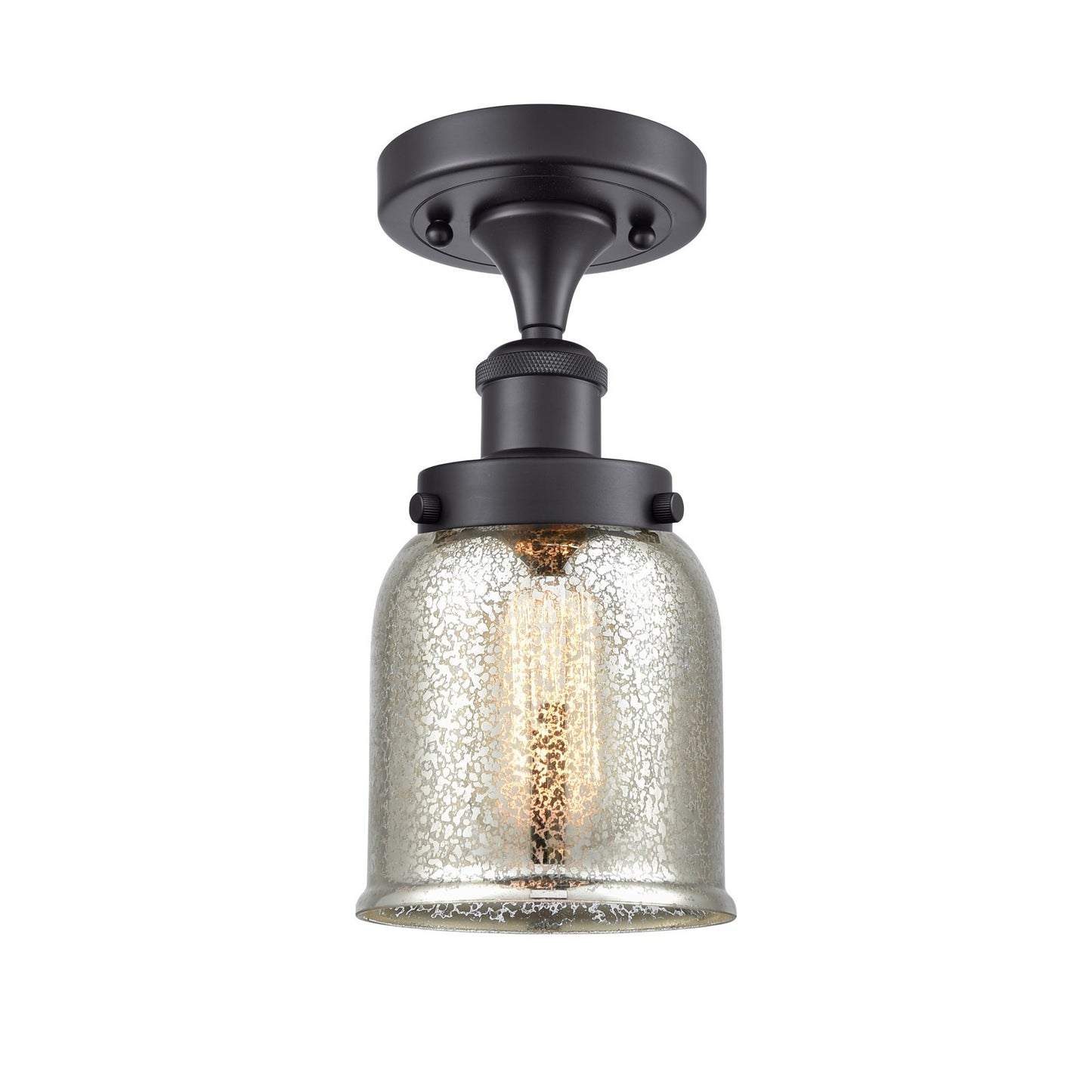 Innovations Bell 5in 1-Light Semi-Flush Mount | Industrial Matte Black Steel and Silver Plated Mercury Glass | Hallway & Entryway | Model 916-1C-BK-G58