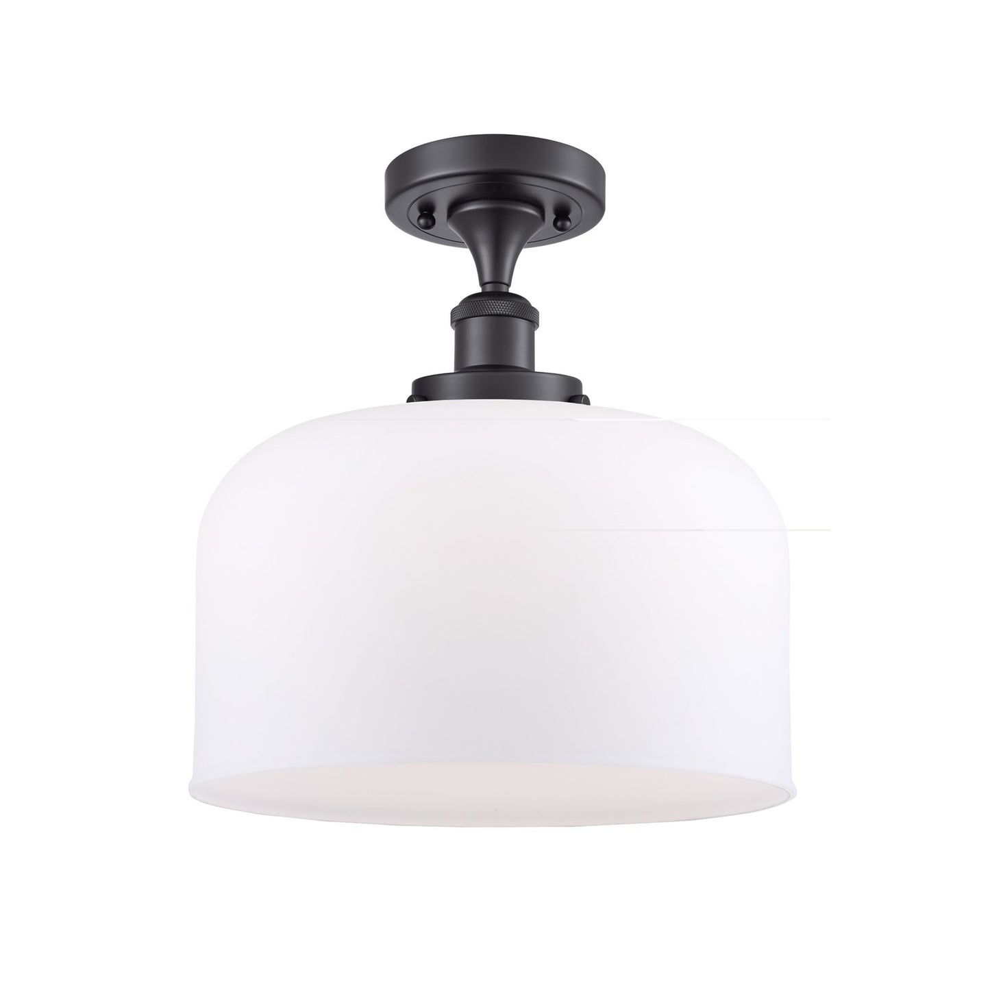 Innovations Bell 12in 1-Light LED Semi-Flush Mount | Industrial Matte Black Steel and Matte White Frosted Glass | Hallway & | Model 916-1C-BK-G71-L-LED