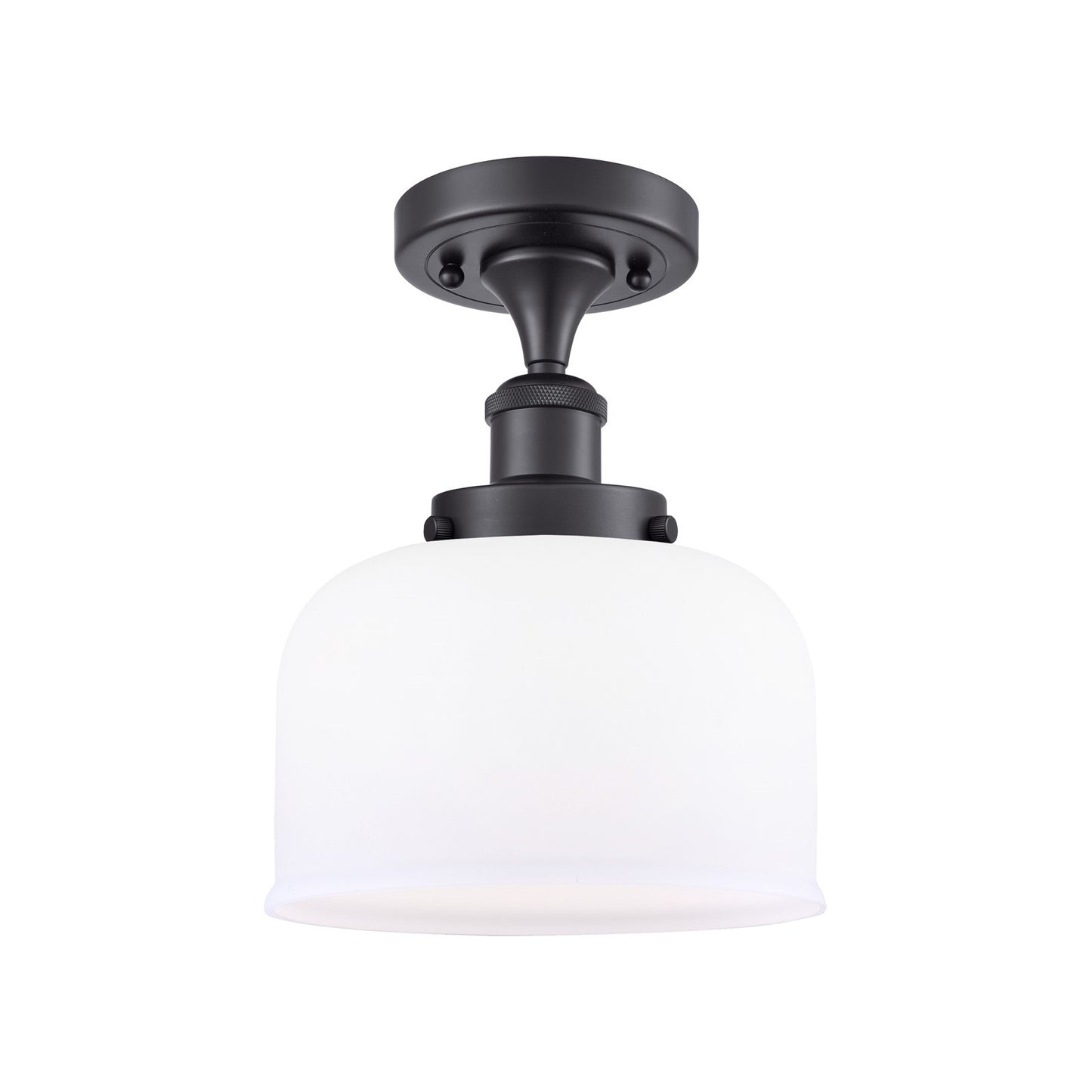 Innovations Bell 8in 1-Light LED Semi-Flush Mount | Industrial Matte Black Steel and Matte White Frosted Glass | Hallway & | Model 916-1C-BK-G71-LED