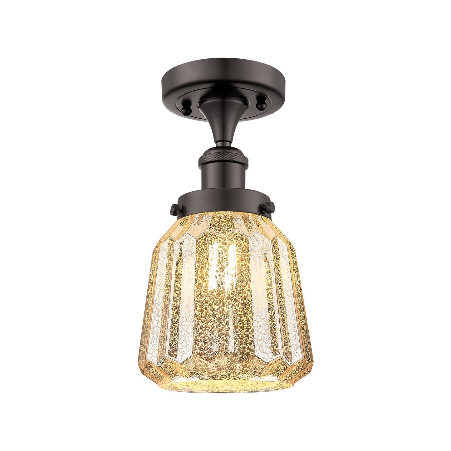 Innovations Chatham 7in 1-Light Semi-Flush Mount | Modern Transitional Oil Rubbed Bronze and Mercury Ribbed Glass | Damp Rated | Model 916-1C-OB-G146