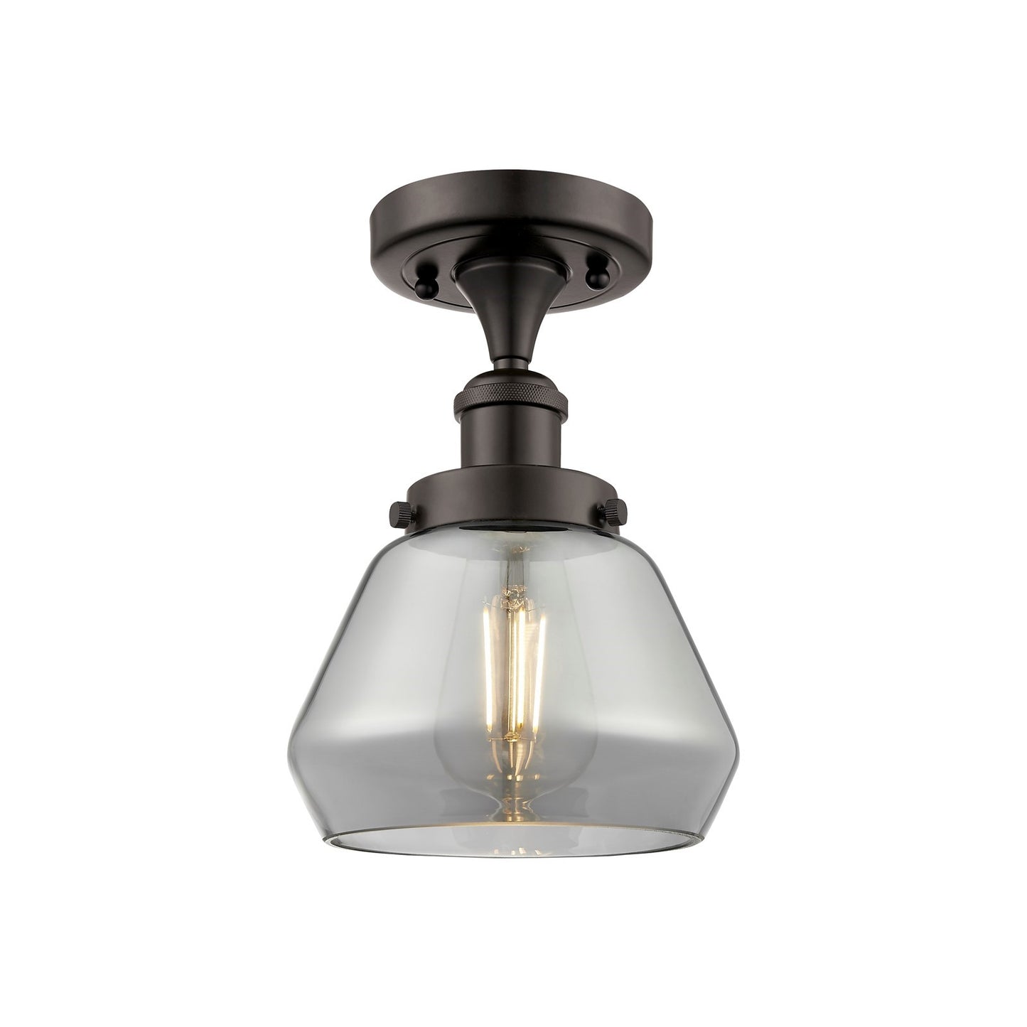 Innovations Fulton 7in 1-Light Semi-Flush Mount | Modern Contempo Oil Rubbed Bronze Steel and Smoked Glass | Hallway & Foyer | Model 916-1C-OB-G173