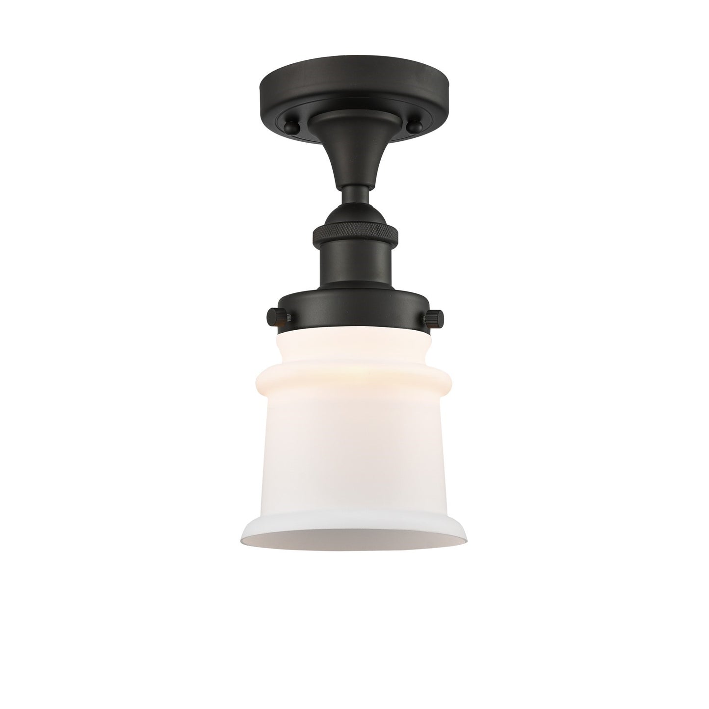 Innovations Canton 5.25in 1-Light Semi-Flush Mount | Modern Contempo Oil Rubbed Bronze Steel and Matte White Frosted Glass | Model 916-1C-OB-G181S