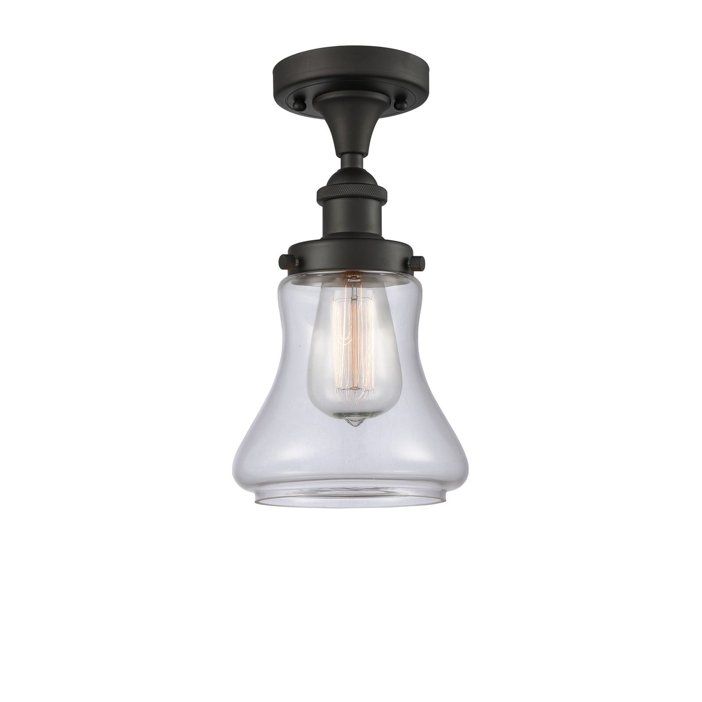 Innovations Bellmont 6in 1-Light Semi-Flush Mount | Modern Transitional Oil Rubbed Bronze Steel and Clear Glass Schoolhouse Shade | Model 916-1C-OB-G192