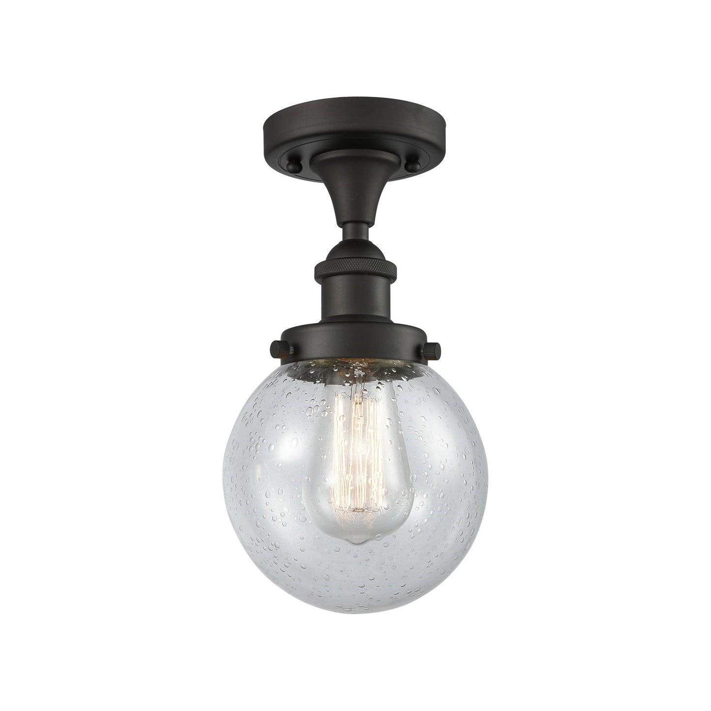 Innovations Beacon 6in 1-Light Semi-Flush Mount | Modern Transitional Oil Rubbed Bronze Steel and Seedy Glass | Entryway & | Model 916-1C-OB-G204-6