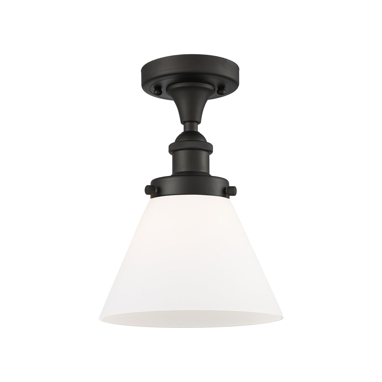 Innovations Cone 8in 1-Light Semi-Flush Mount | Industrial Oil Rubbed Bronze Steel and Matte White Frosted Glass | Entryway & | Model 916-1C-OB-G41