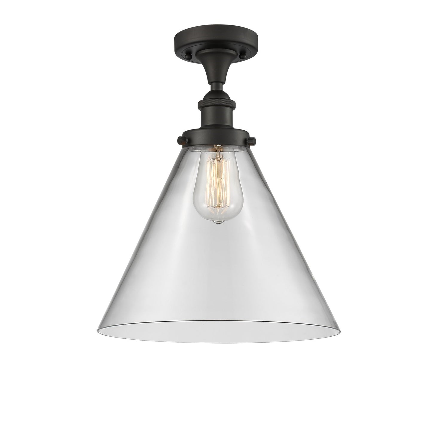 Innovations Cone 12in 1-Light Semi-Flush Mount | Industrial Oil Rubbed Bronze Steel and Clear Glass | Entryway & Hallway Accent | Model 916-1C-OB-G42-L
