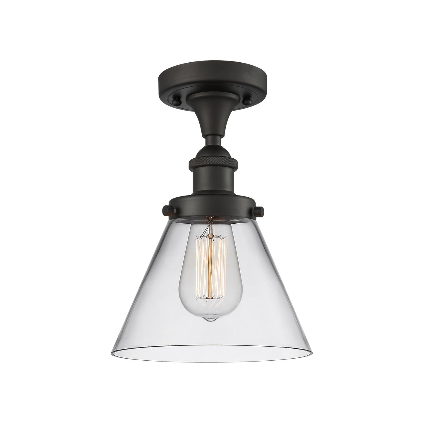 Innovations Cone 8in 1-Light Semi-Flush Mount | Industrial Oil Rubbed Bronze Steel and Clear Glass | Entryway & Hallway Accent | Model 916-1C-OB-G42-LED