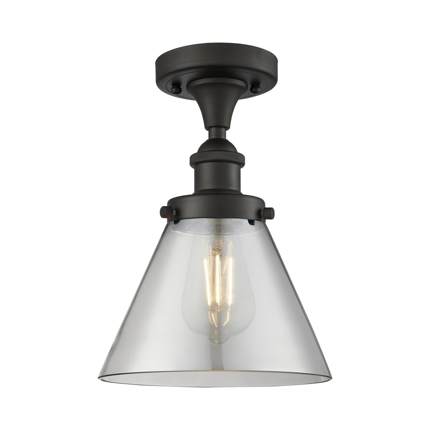 Innovations Cone 8in 1-Light Semi-Flush Mount | Industrial Oil Rubbed Bronze Steel and Light Smoke Glass | Entryway & Hallway | Model 916-1C-OB-G43-LED
