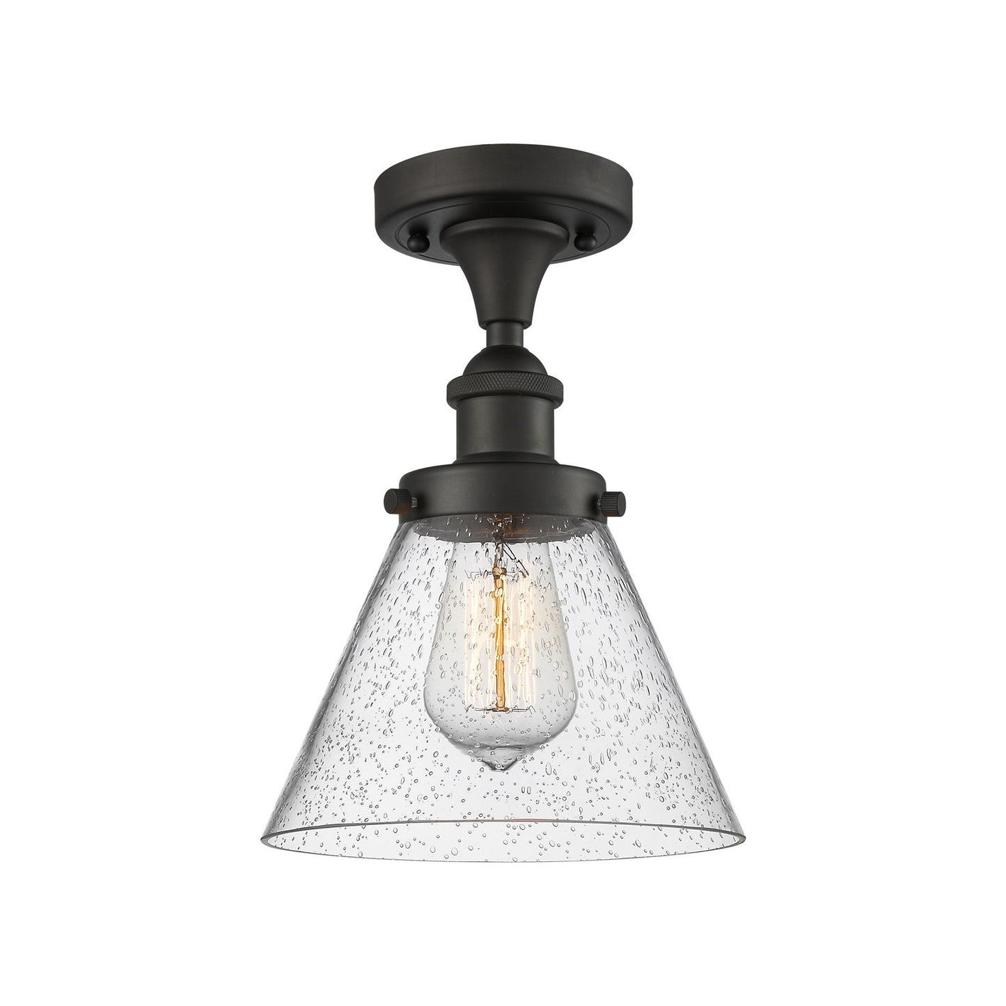 Innovations Cone 8in 1-Light Semi-Flush Mount | Industrial Oil Rubbed Bronze Steel and Seedy Glass | Entryway & Hallway | Model 916-1C-OB-G44