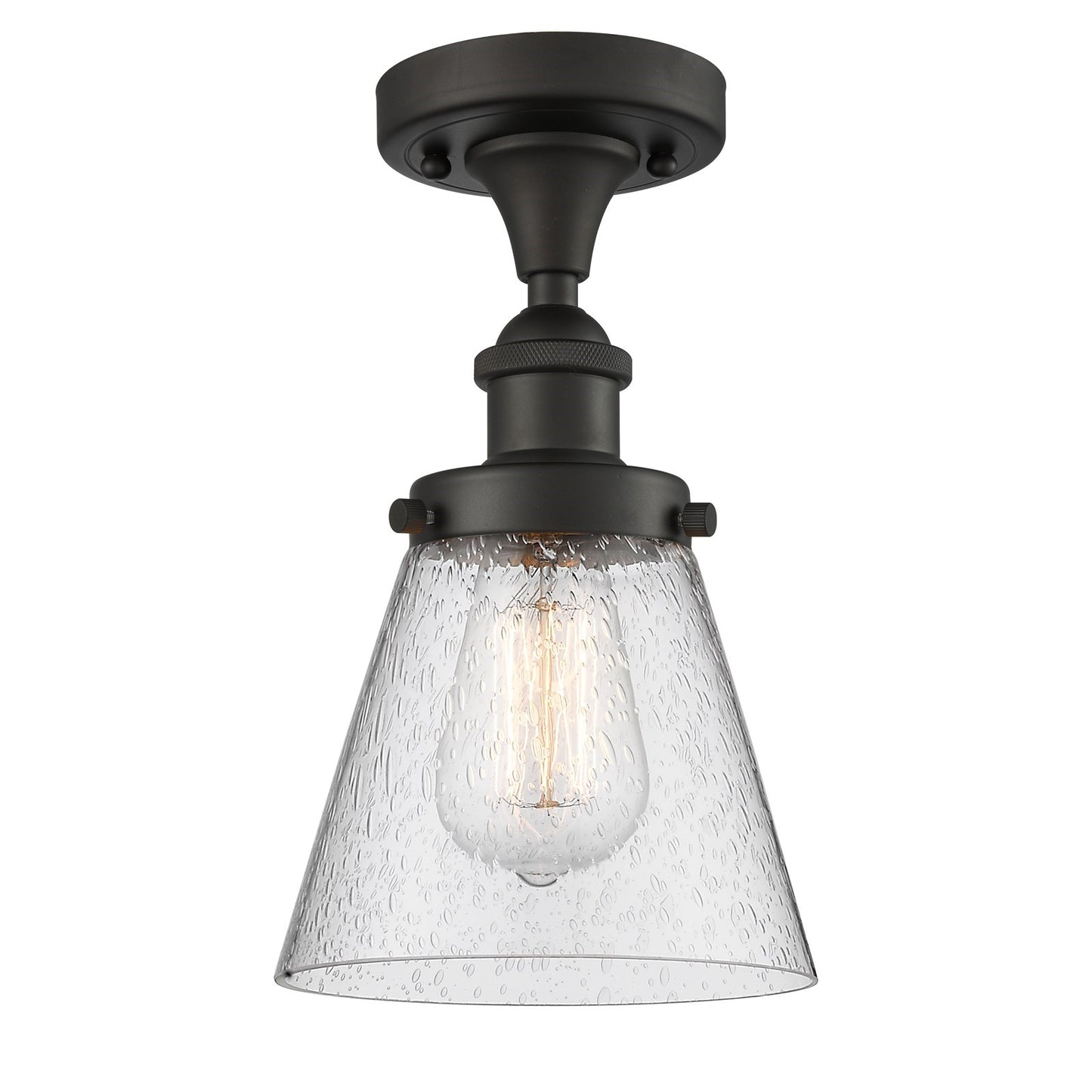 Innovations Cone 6in 1-Light Semi-Flush Mount | Industrial Oil Rubbed Bronze and Seedy Glass | Hallway & Foyer | 6 x 11 in | Model 916-1C-OB-G64