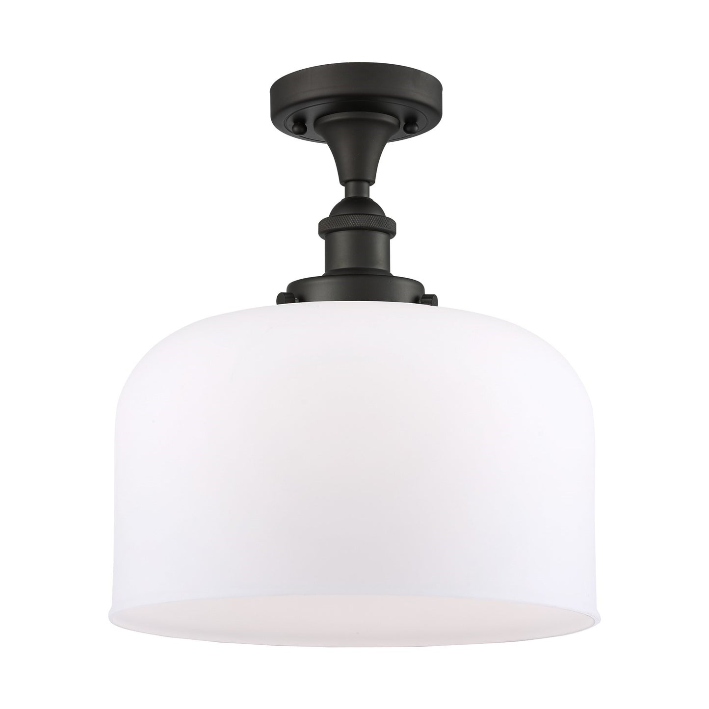 Innovations Bell 12in 1-Light Semi-Flush Mount | Industrial Oil Rubbed Bronze Steel and Matte White Frosted Glass | Foyer & | Model 916-1C-OB-G71-L-LED