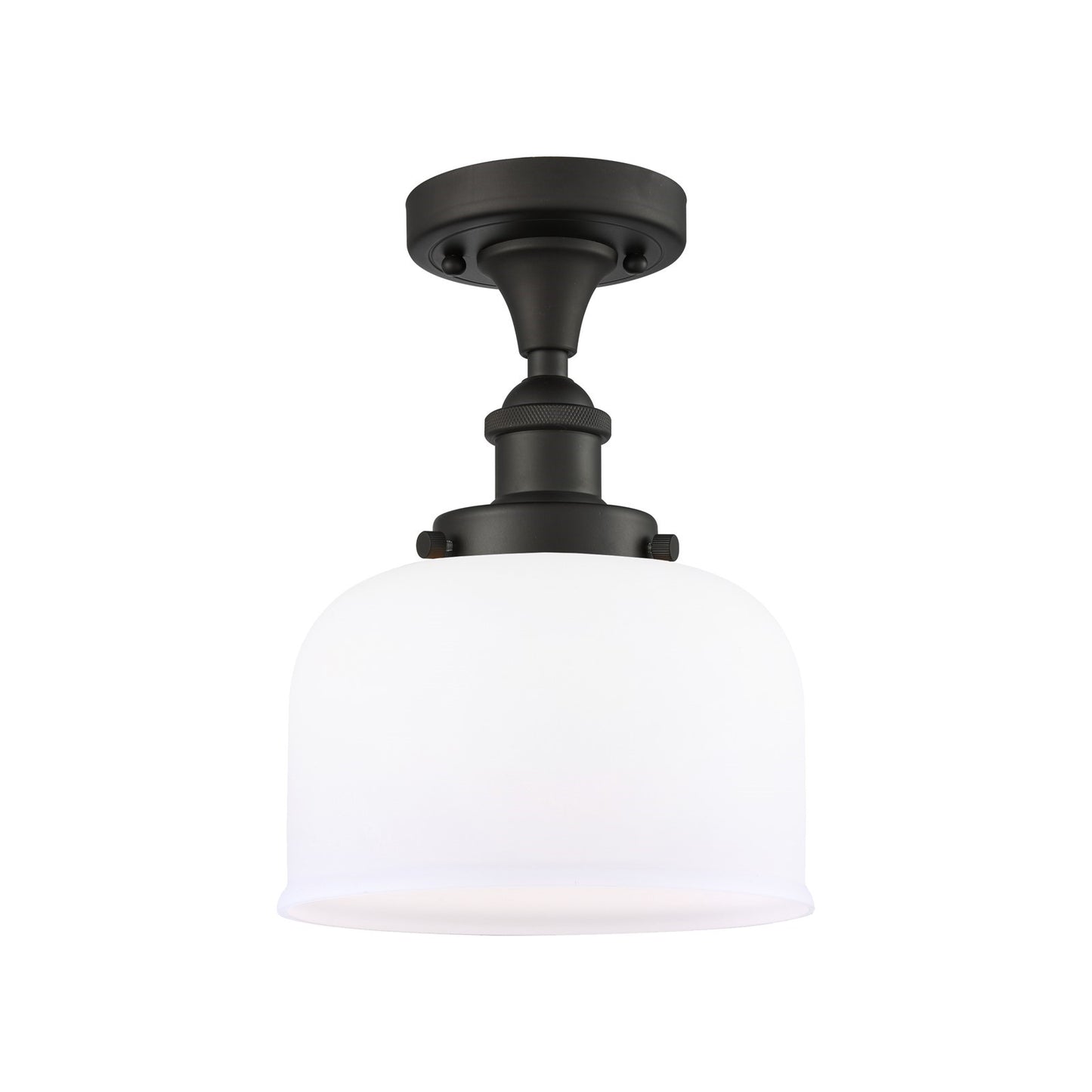 Innovations Bell 8in 1-Light Semi-Flush Mount | Industrial Oil Rubbed Bronze Steel and Matte White Frosted Glass | Foyer & | Model 916-1C-OB-G71-LED