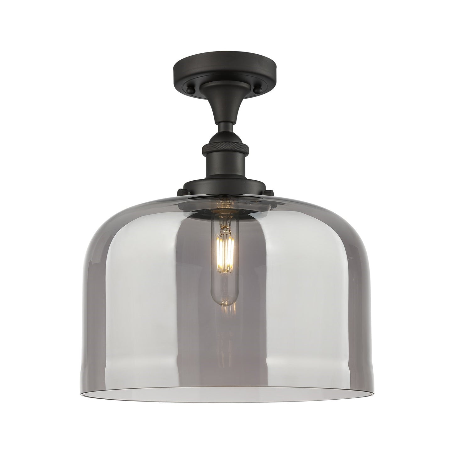 Innovations Bell 12in 1-Light Semi-Flush Mount | Industrial Oil Rubbed Bronze Steel and Light Smoke Bell Glass | Entryway & | Model 916-1C-OB-G73-L