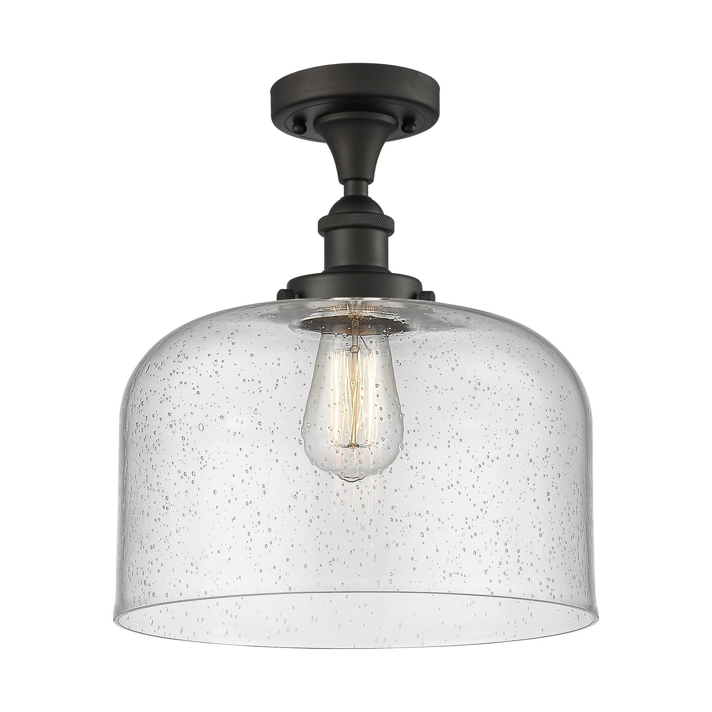 Innovations Bell 12in 1-Light Semi-Flush Mount | Industrial Oil Rubbed Bronze and Seedy Glass | Hallway & Entryway | 12 x 13 in | Model 916-1C-OB-G74-L-LED
