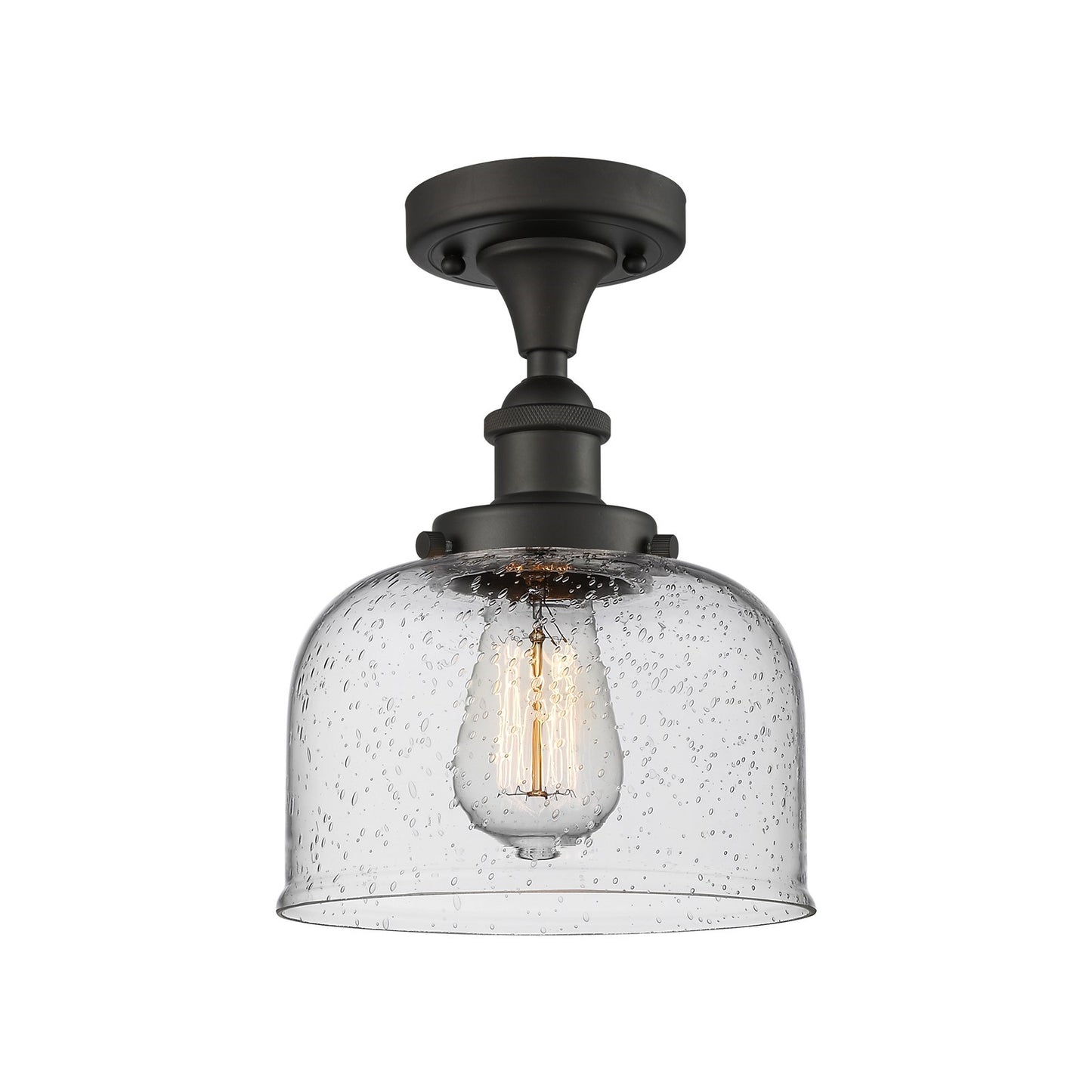 Innovations Bell 8in 1-Light Semi-Flush Mount | Industrial Oil Rubbed Bronze and Seedy Glass | Hallway & Entryway | 8 x 13 in | Model 916-1C-OB-G74-LED