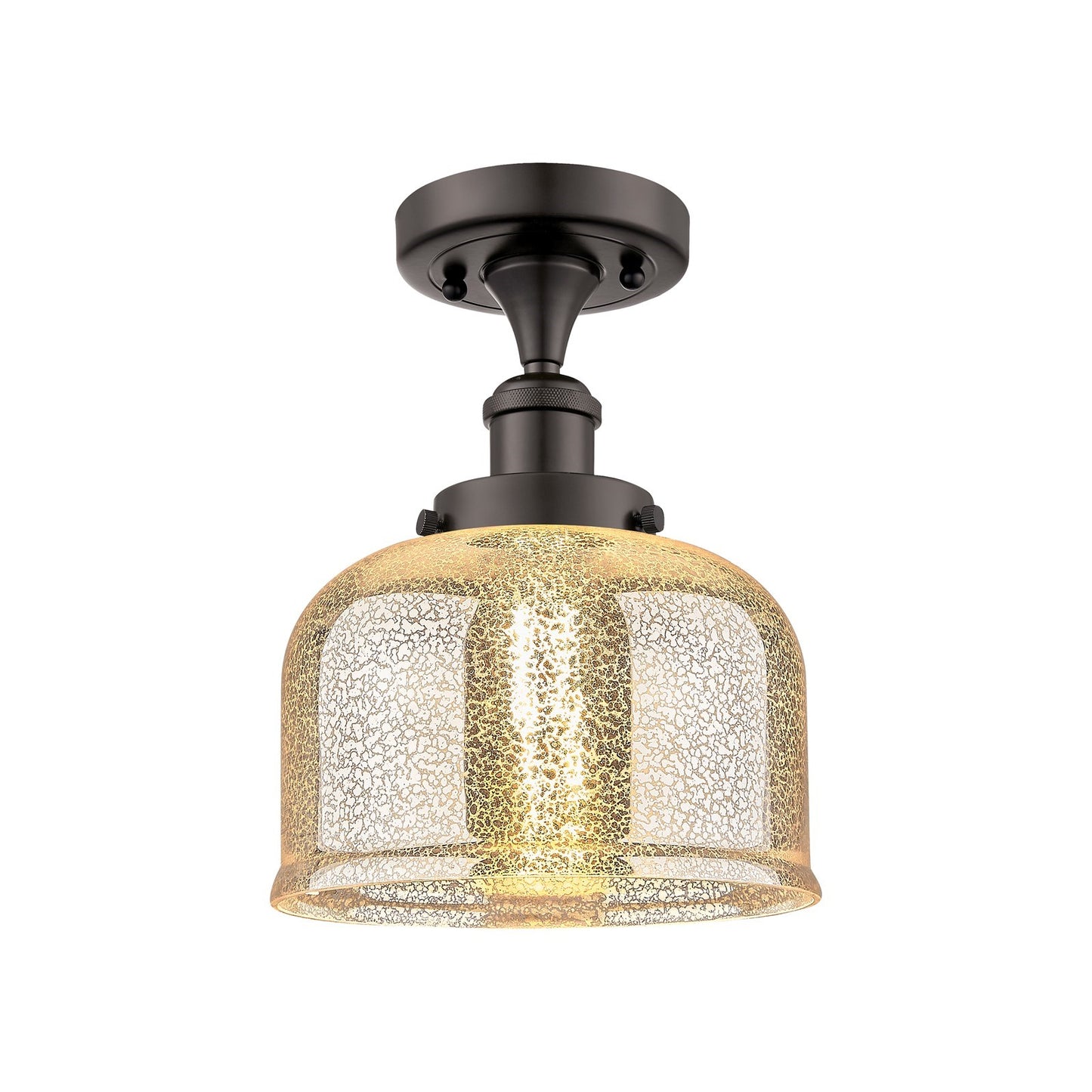 Innovations Bell 8in 1-Light Semi-Flush Mount | Industrial Oil Rubbed Bronze and Silver Plated Mercury Glass | Entryway & | Model 916-1C-OB-G78-LED
