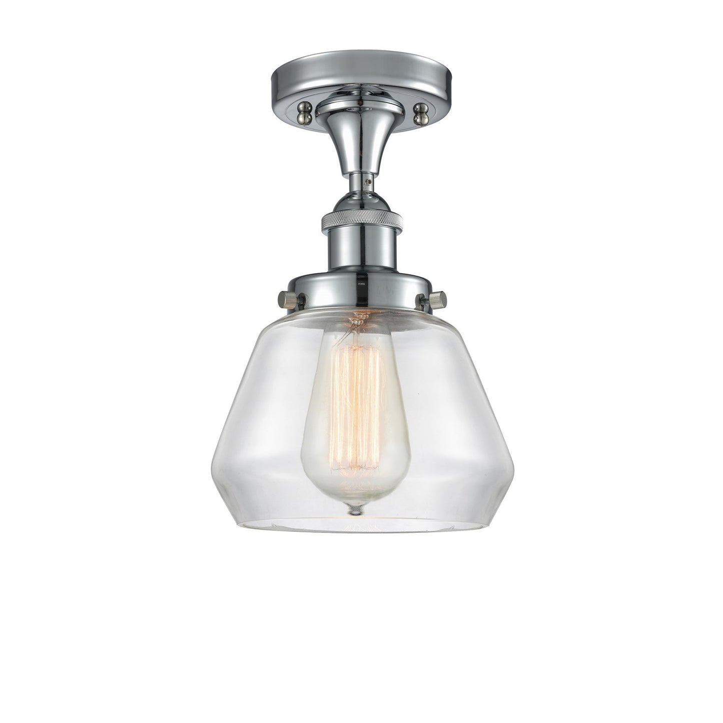 Innovations Fulton 7in 1-Light Semi-Flush Mount | Modern Contempo Polished Chrome and Clear Schoolhouse Glass | Hallway & Bathroom | Model 916-1C-PC-G172