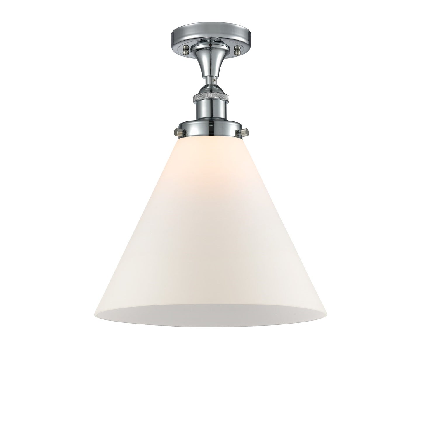 Innovations Cone 12in 1-Light Semi-Flush Mount | Industrial Polished Chrome and Matte White Frosted Glass | Kitchen & Hallway | Model 916-1C-PC-G41-L-LED