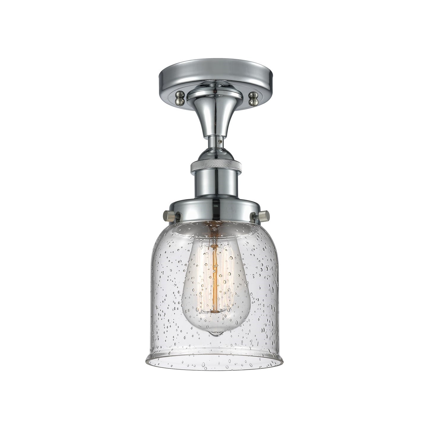 Innovations Bell 5in 1-Light Semi-Flush Mount | Industrial Polished Chrome Steel and Seedy Glass | Kitchen & Hallway | 5 x 11 in | Model 916-1C-PC-G54-LED