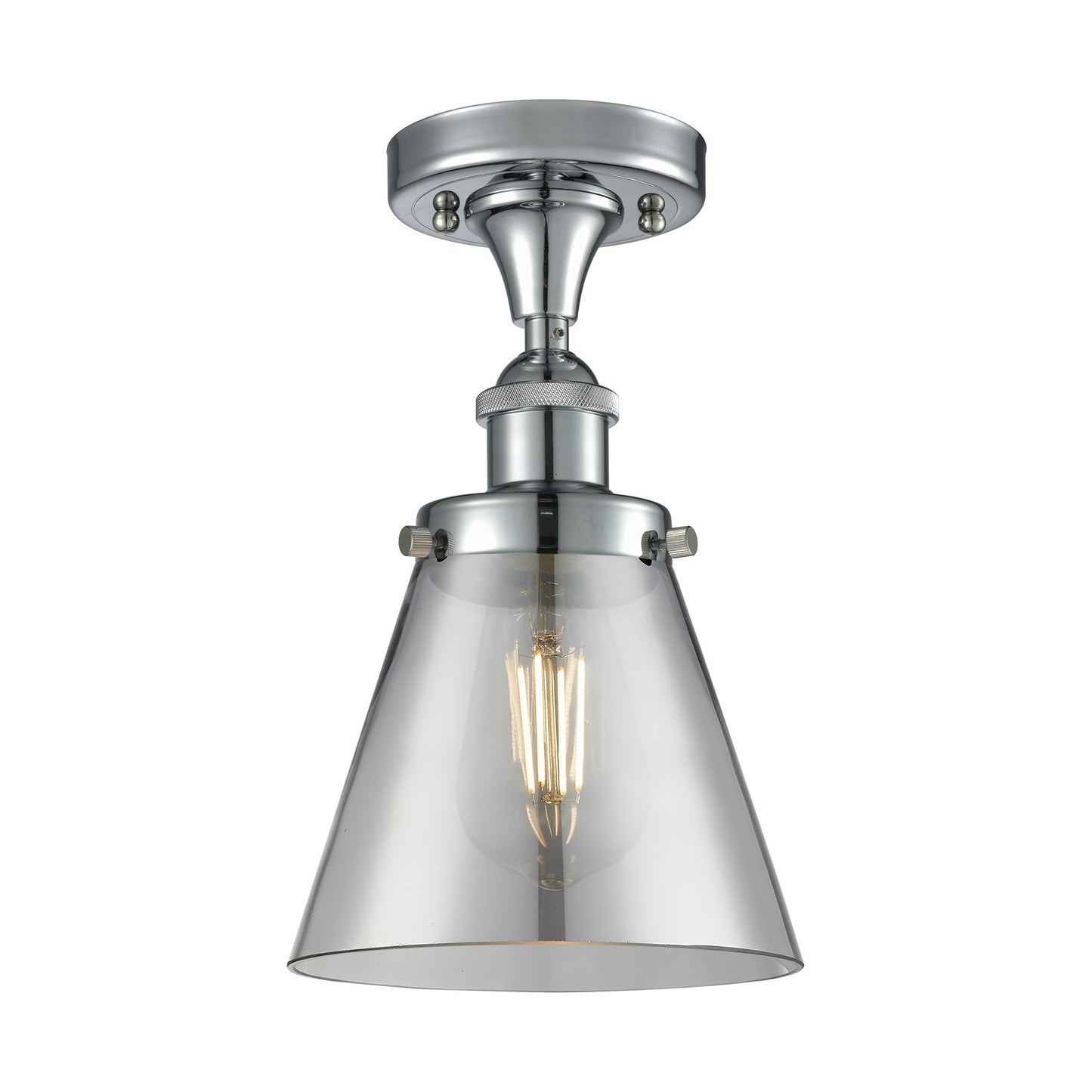 Innovations Cone 6in 1-Light Semi-Flush Mount | Industrial Polished Chrome and Light Smoke Glass | Hallway & Entryway | 6 x 6 x 11 in | Model 916-1C-PC-G63