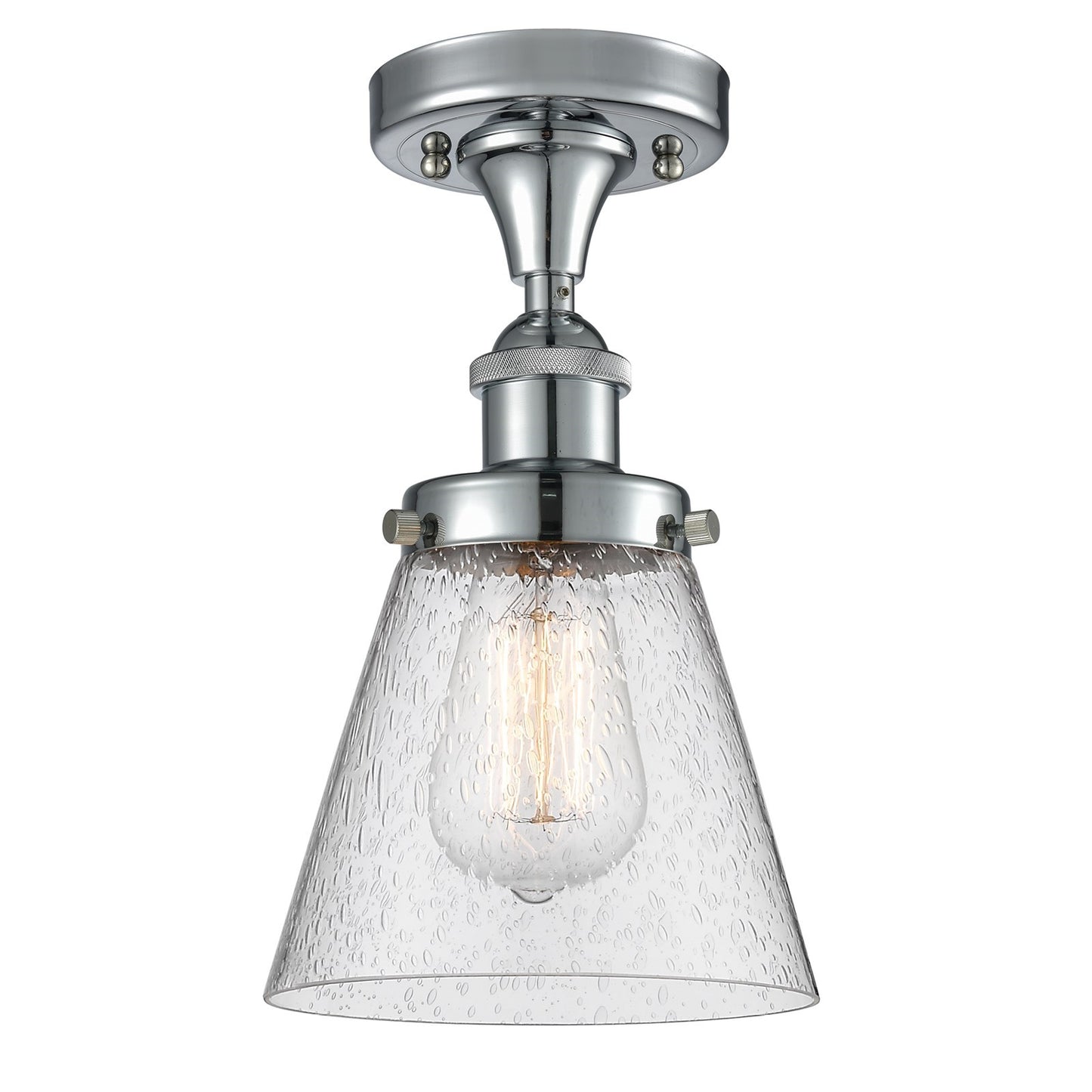 Innovations Cone 6in 1-Light Semi-Flush Mount | Industrial Polished Chrome and Seedy Glass | Hallway & Entryway | 6 x 6 x 11 in | Model 916-1C-PC-G64-LED