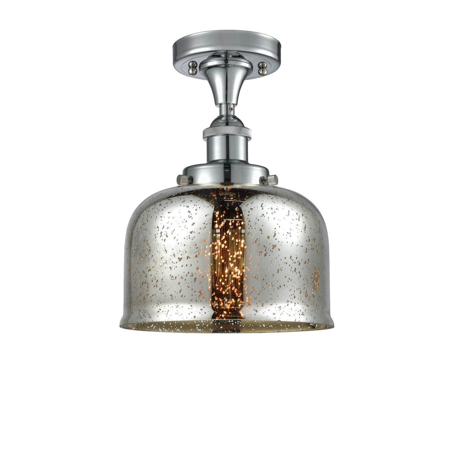 Innovations Bell 8in 1-Light Semi-Flush Mount | Industrial Polished Chrome and Silver Plated Mercury Glass | Entryway & Hallway | Model 916-1C-PC-G78