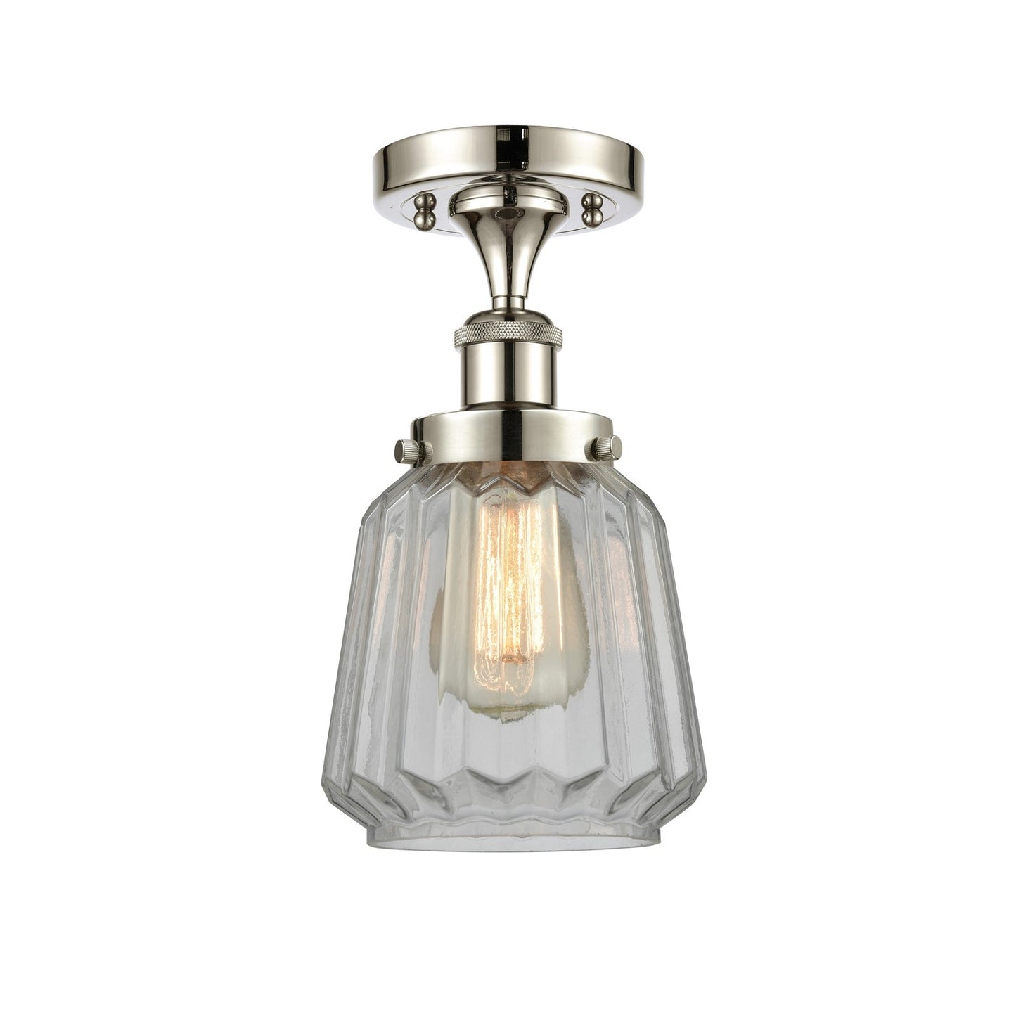 Innovations Chatham 7in 1-Light Semi-Flush Mount | Modern Transitional Polished Nickel Steel and Clear Ribbed Glass | Entryway & | Model 916-1C-PN-G142