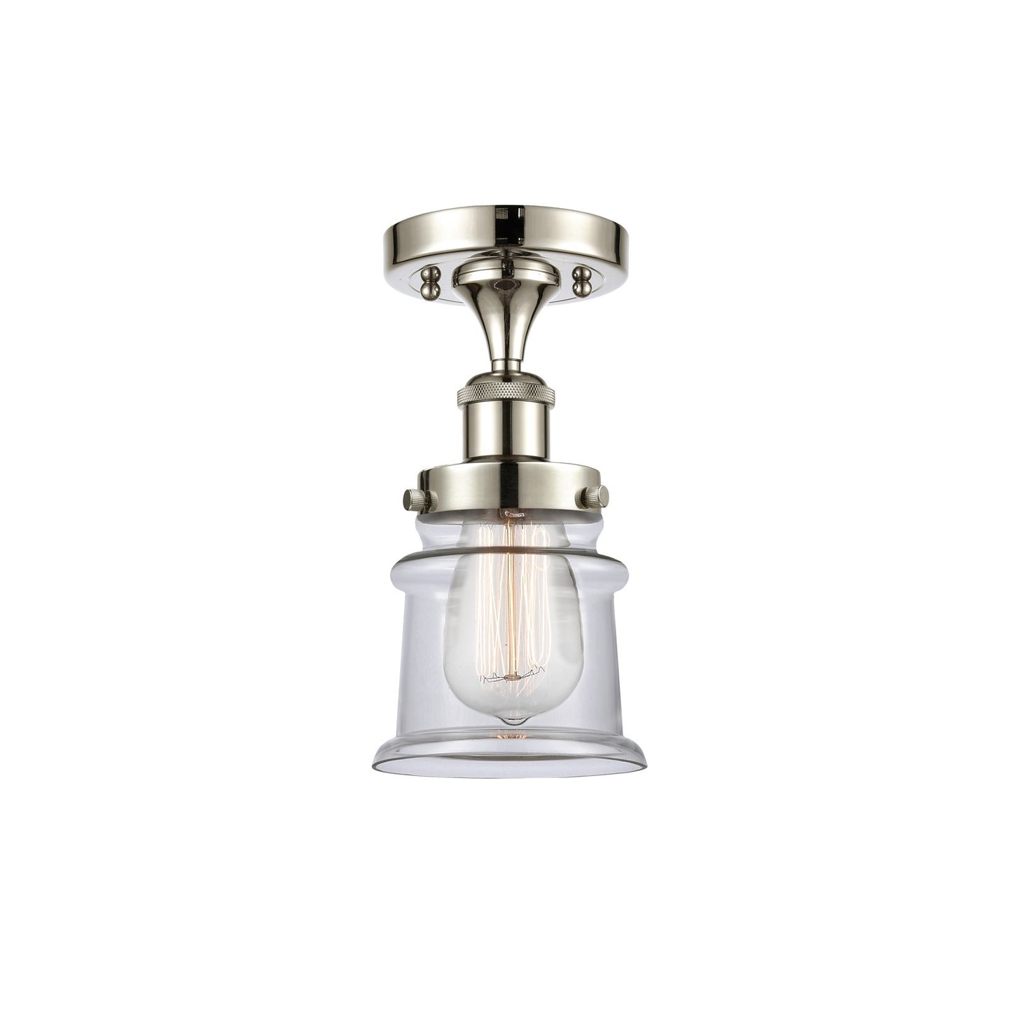 Innovations Canton 5.25in 1-Light Semi-Flush Mount | Modern Transitional Polished Nickel Steel and Clear Schoolhouse Glass | Model 916-1C-PN-G182S