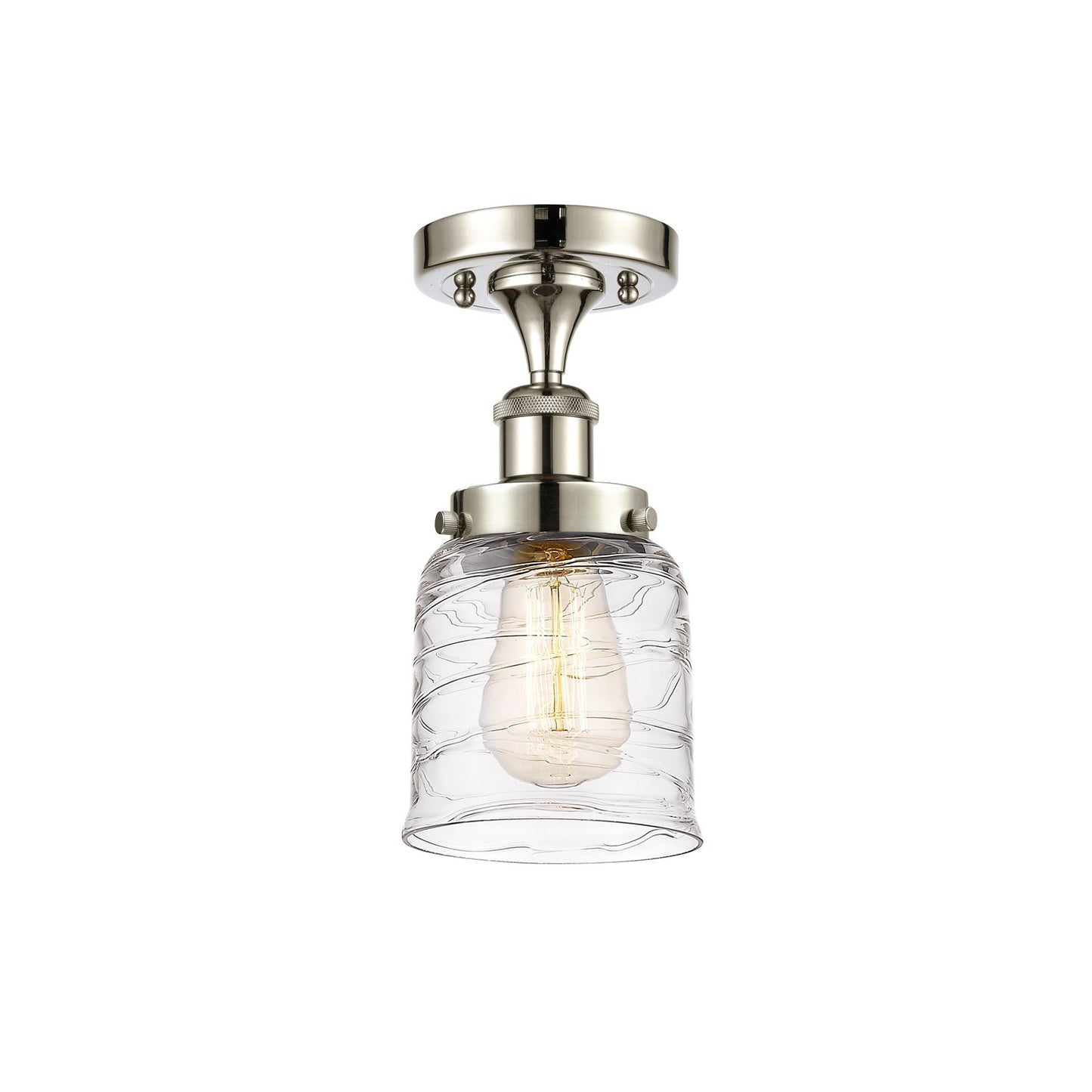 Innovations Bell 5in 1-Light Semi-Flush Mount | Industrial Polished Nickel Steel and Clear Deco Swirl Glass | Entryway & Hallway | Model 916-1C-PN-G513