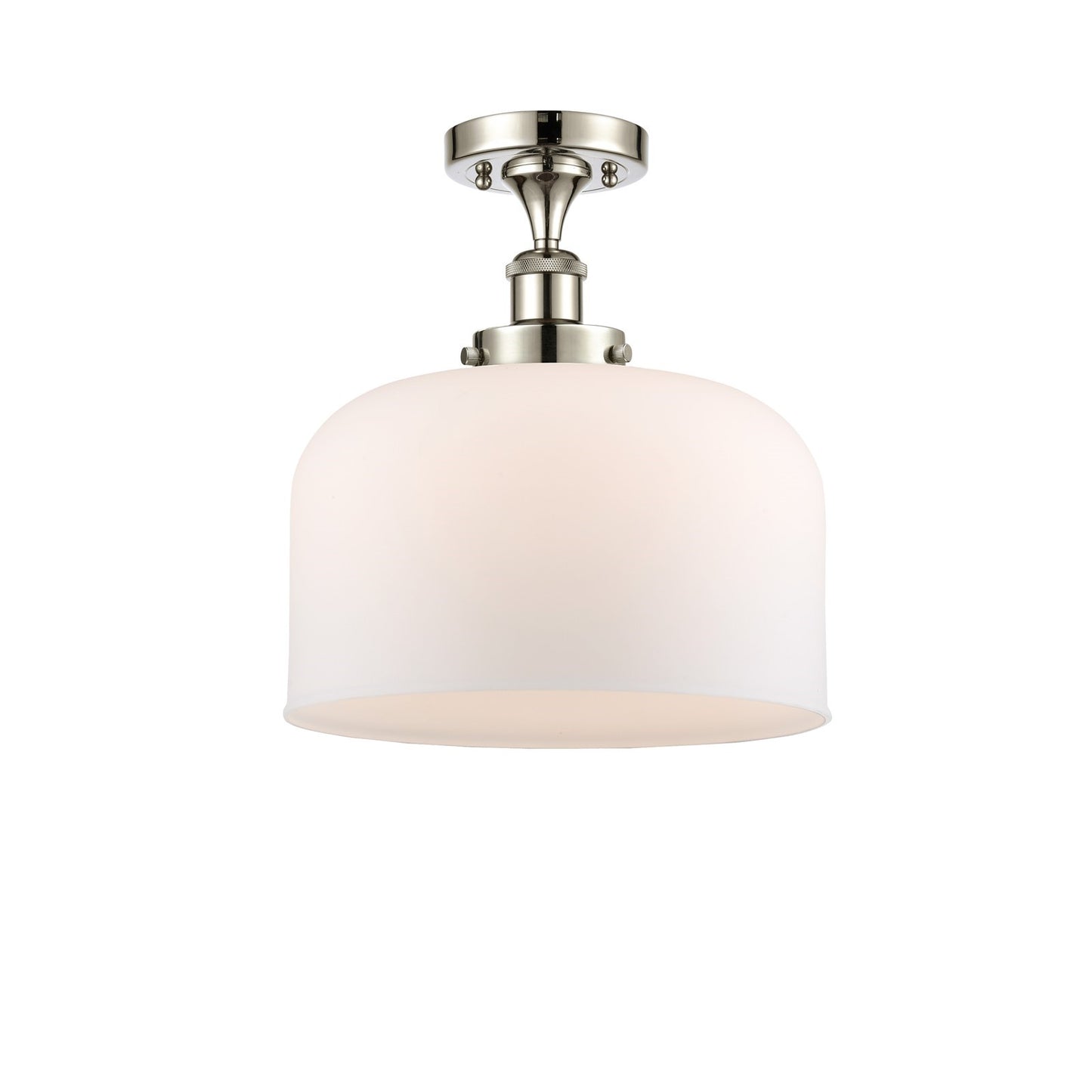 Innovations Bell 12in 1-Light Semi-Flush Mount | Industrial Polished Nickel Steel and Matte White Frosted Glass | Kitchen & | Model 916-1C-PN-G71-L-LED