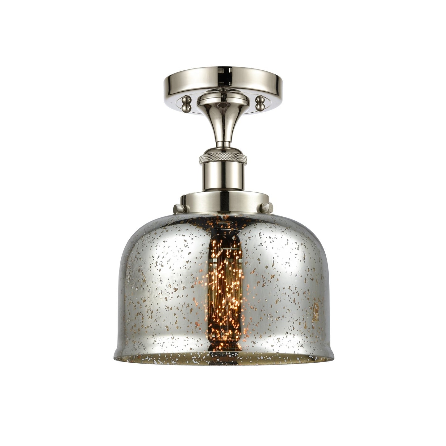 Innovations Bell 8in 1-Light Semi-Flush Mount | Industrial Polished Nickel and Silver Plated Mercury Glass | Kitchen & Hallway | Model 916-1C-PN-G78