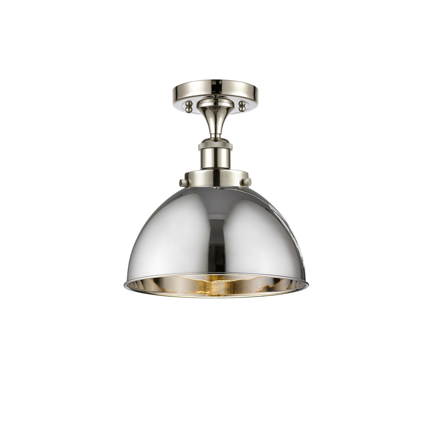 Innovations Derby 10in 1-Light Semi-Flush Mount | Industrial Farmhouse Polished Nickel Steel and Metal Dome Shade | Damp | Model 916-1C-PN-MFD-10-PN-LED