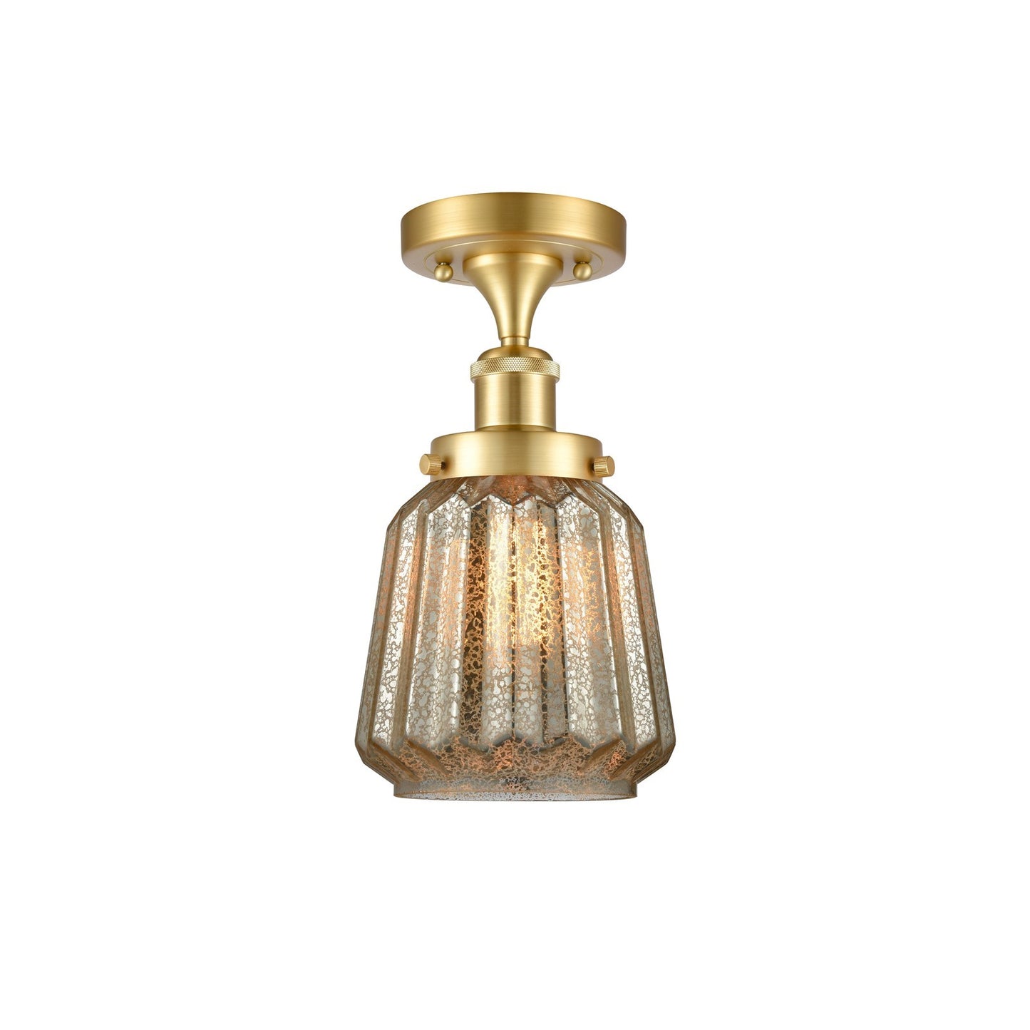 Innovations Chatham 7in 1-Light Semi-Flush Mount | Modern Transitional Satin Gold Steel and Mercury Ribbed Glass | Hallway & | Model 916-1C-SG-G146