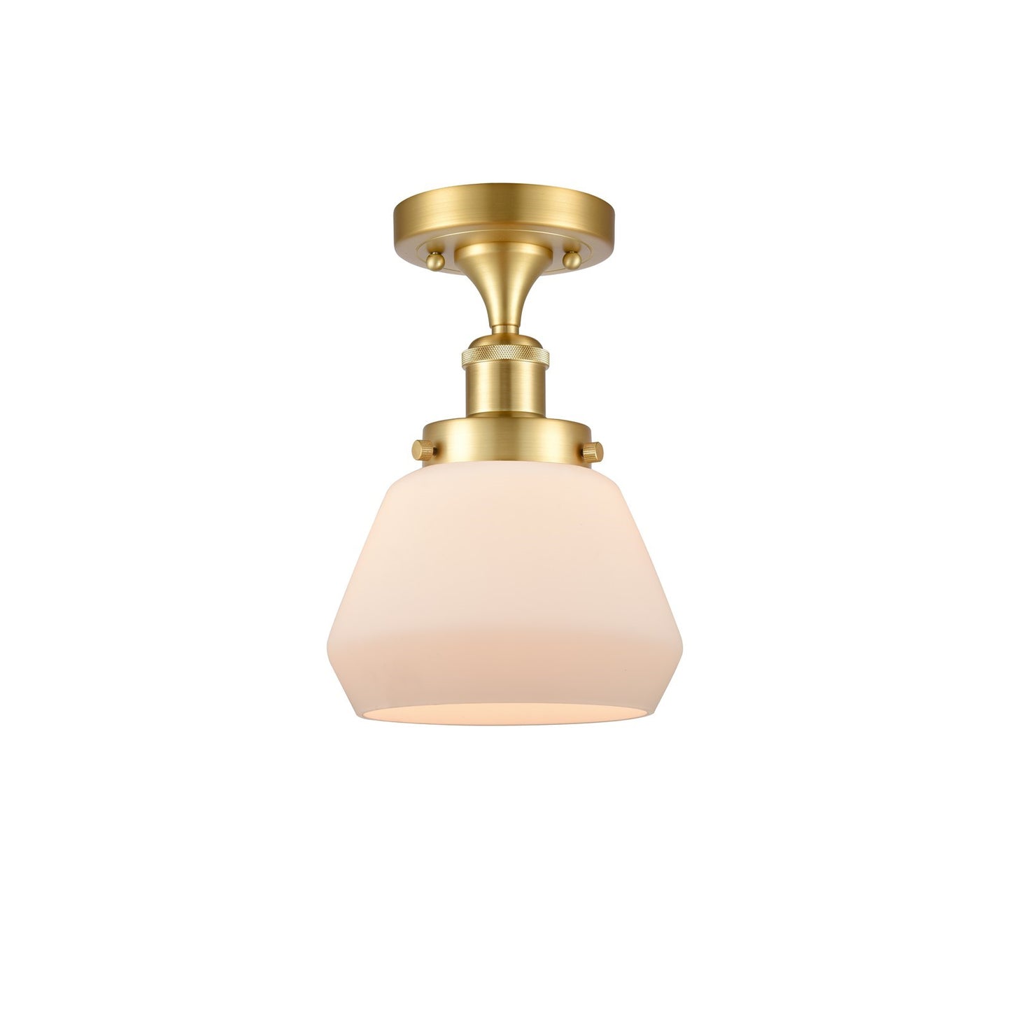Innovations Fulton 7in 1-Light Semi-Flush Mount | Modern Transitional Satin Gold Steel and Matte White Frosted Glass | Hallway & | Model 916-1C-SG-G171