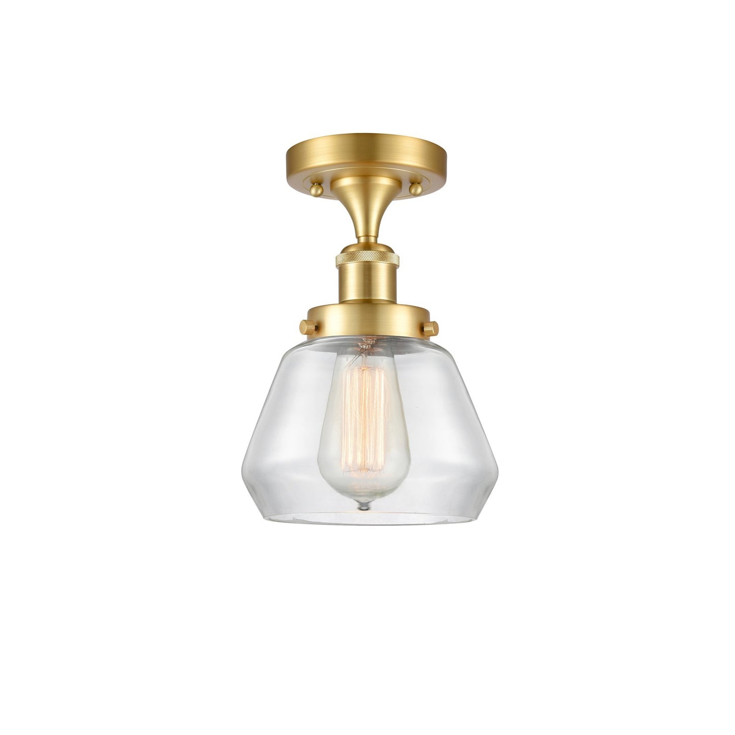 Innovations Fulton 7in 1-Light Semi-Flush Mount | Modern Transitional Satin Gold Steel and Clear Glass | Hallway & Entryway | Model 916-1C-SG-G172