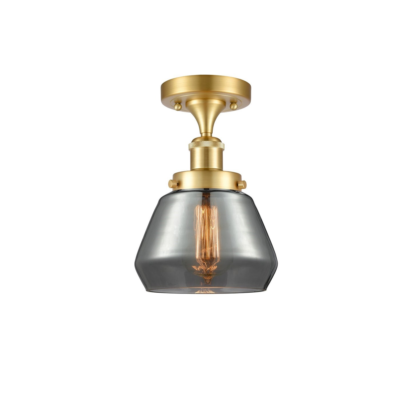 Innovations Fulton 7in 1-Light Semi-Flush Mount | Modern Transitional Satin Gold Steel and Light Smoke Glass | Hallway & Entryway | Model 916-1C-SG-G173